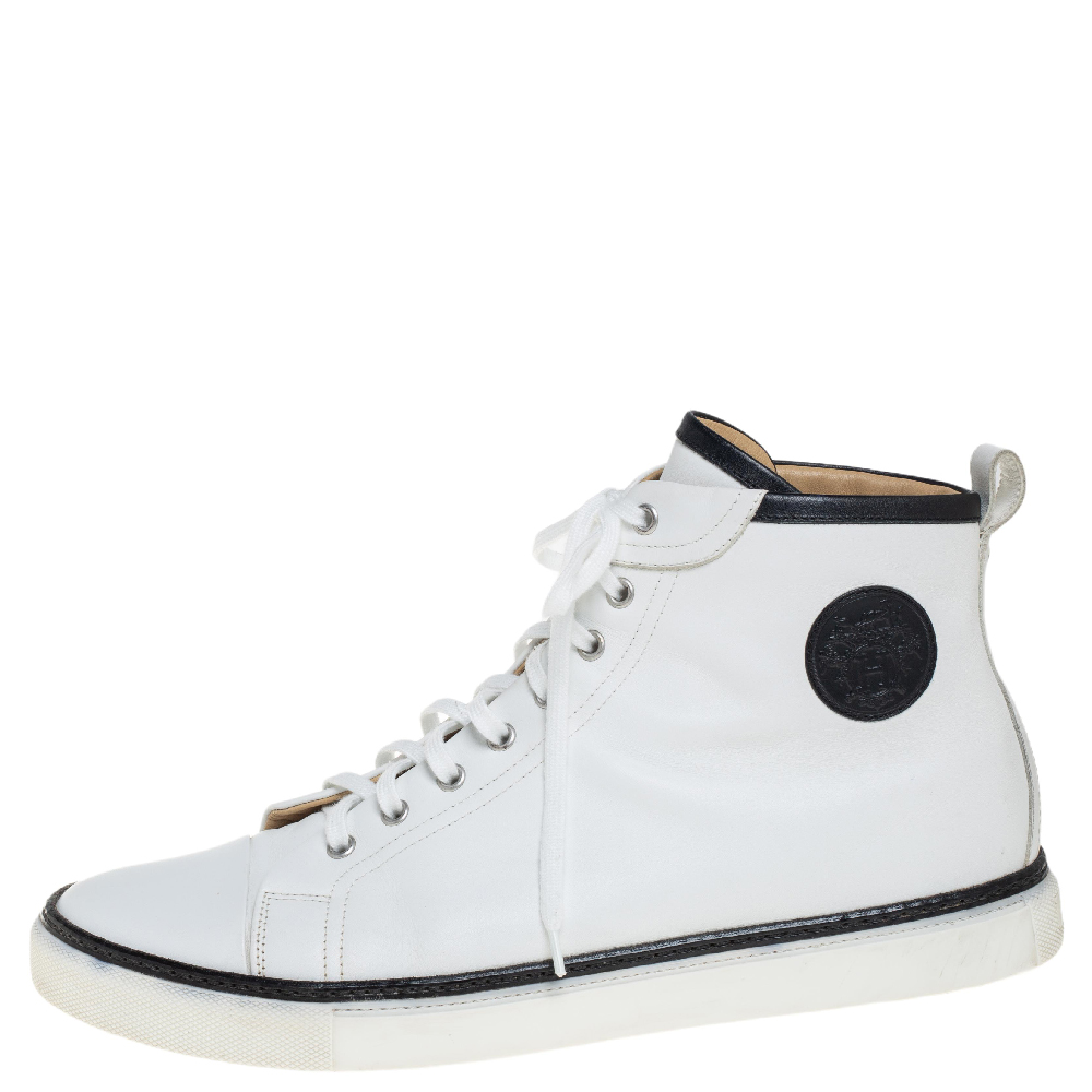 

Hermes White Leather Cap Toe High Top Sneakers Size