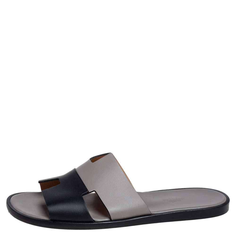 

Hermes Grey/Black Leather Izmir Sandals Size