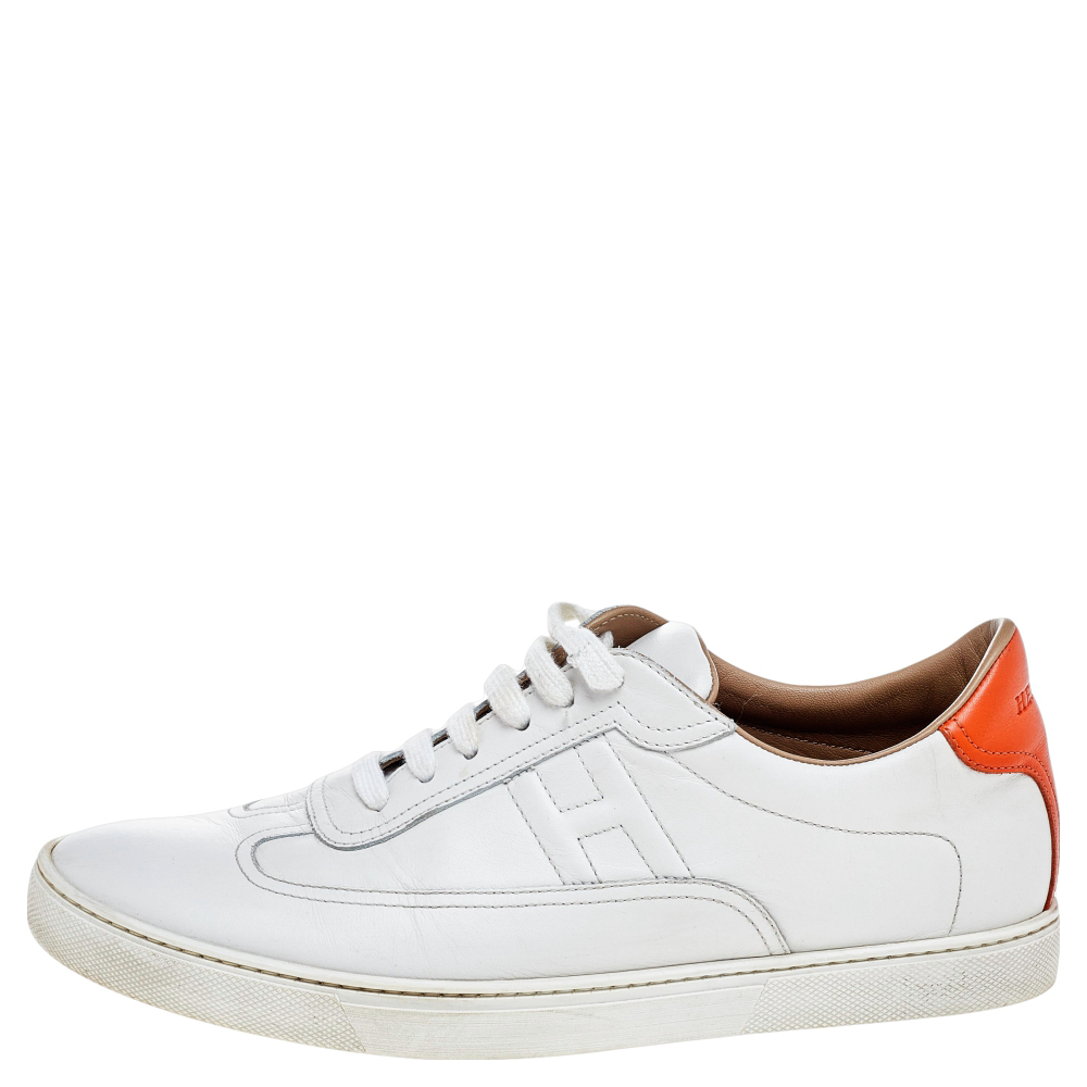 

Hermes White Leather Quicker Low Top Sneakers Size