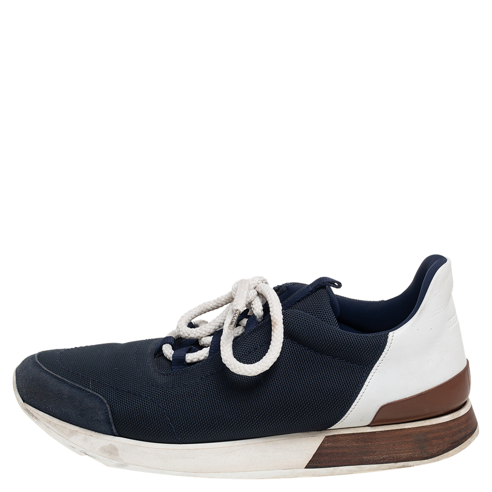 

Hermés Blue/White Fabric And Leather Miles Low Top Sneakers Size, Multicolor