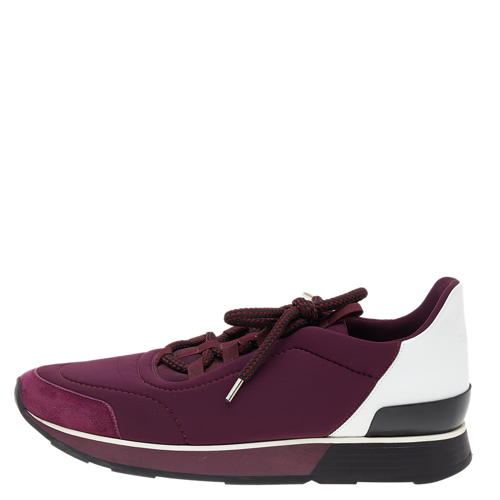 

Hermes Burgundy Neoprene And Leather Miles Low Top Sneakers Size