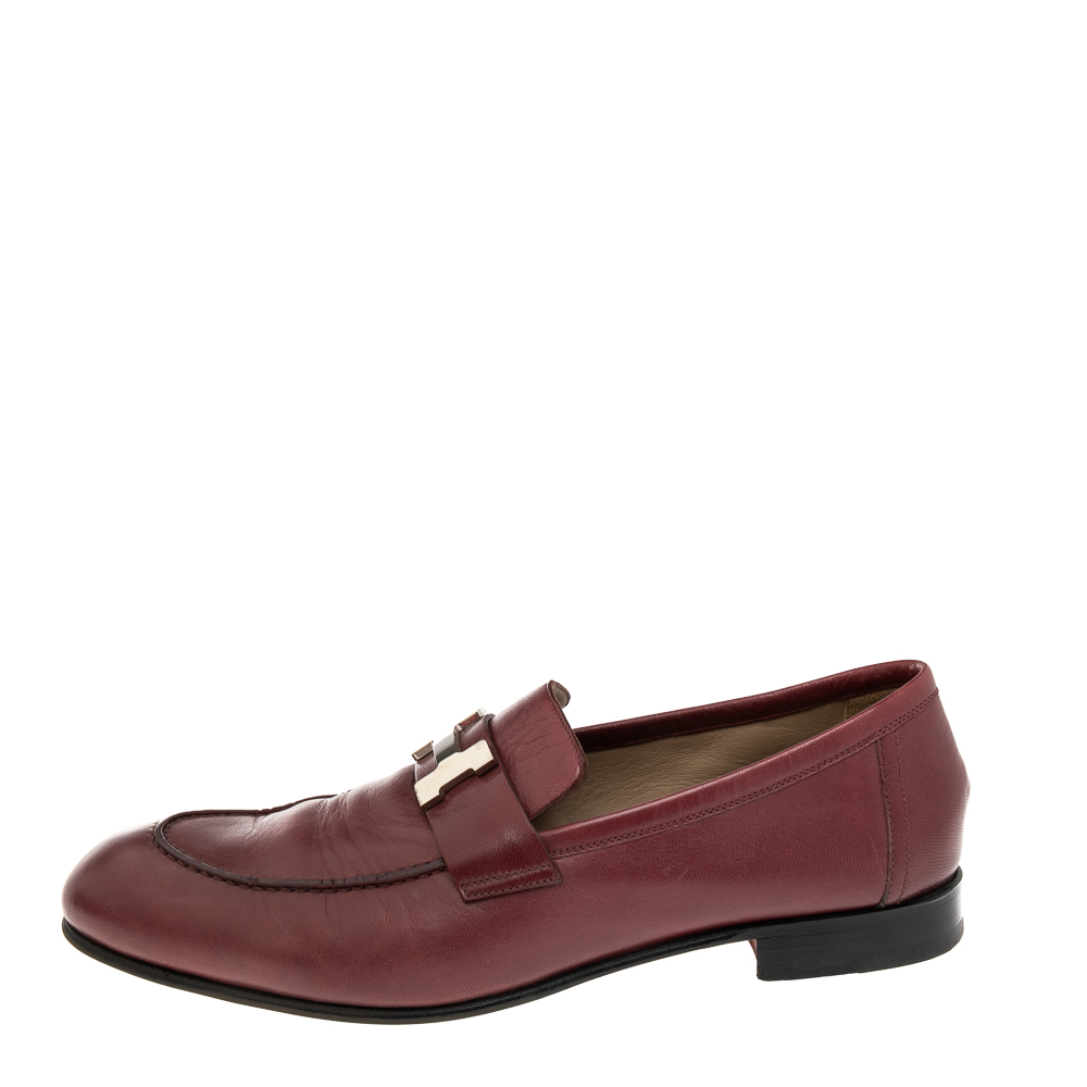 

Hermes Burgundy Leather Slip On Loafers Size
