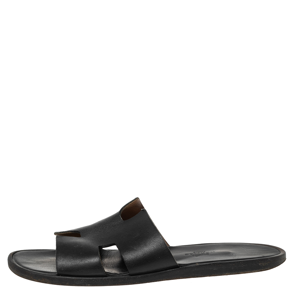 

Hermes Black Leather Izmir Slide Sandals Size