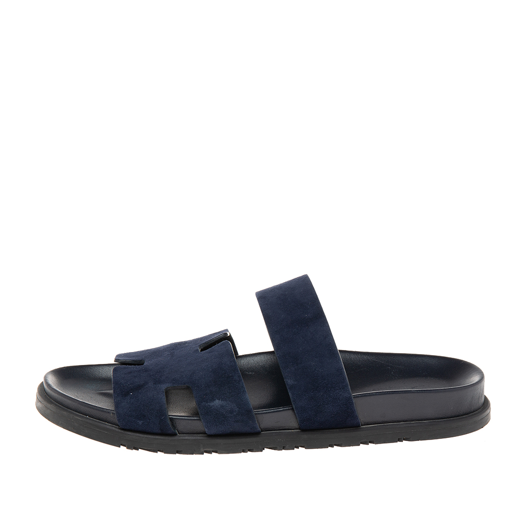 

Hermès Navy Blue Suede Flat Sandals Size