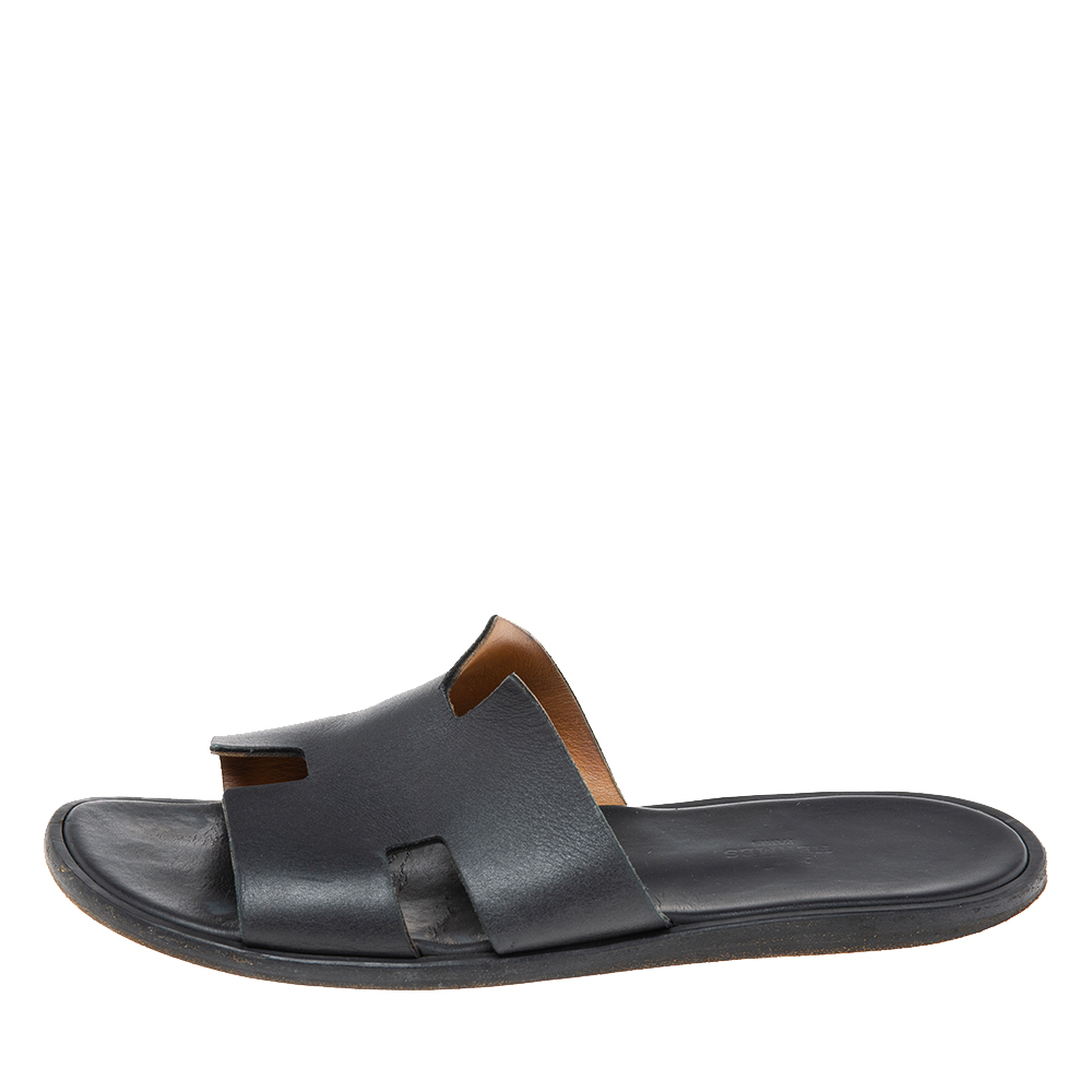 

Hermes Black Leather Izmir Slide Sandals Size