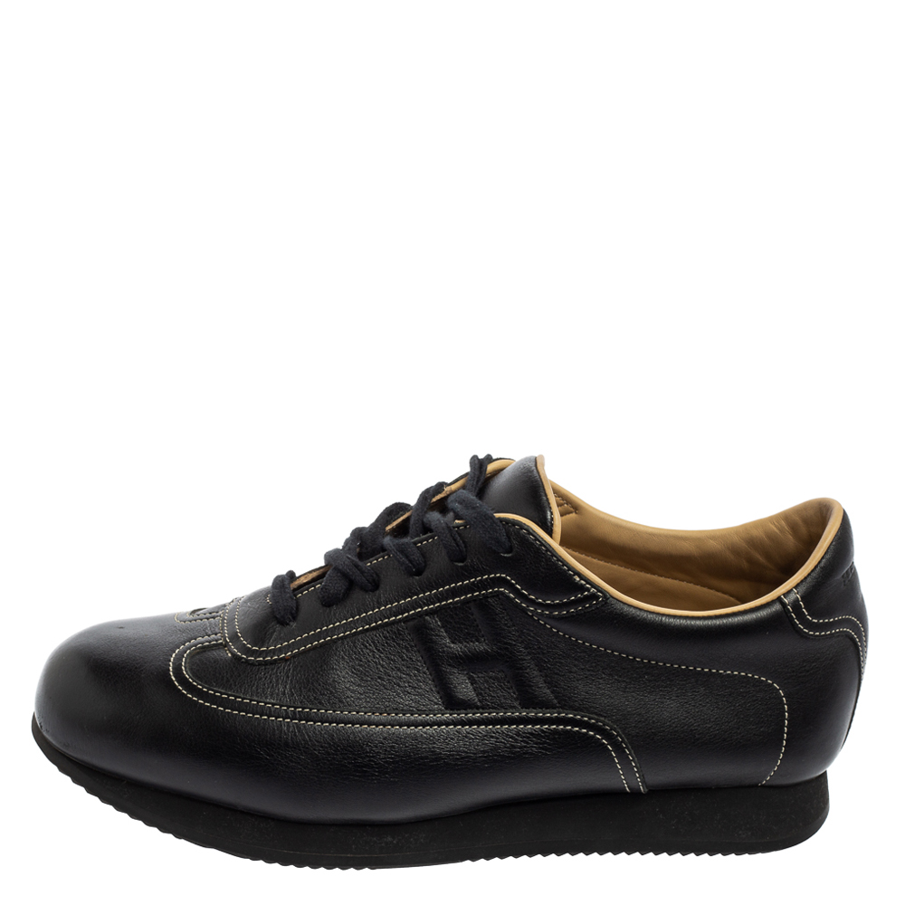 

Hermes Black Leather Trail Lace Up Sneakers Size