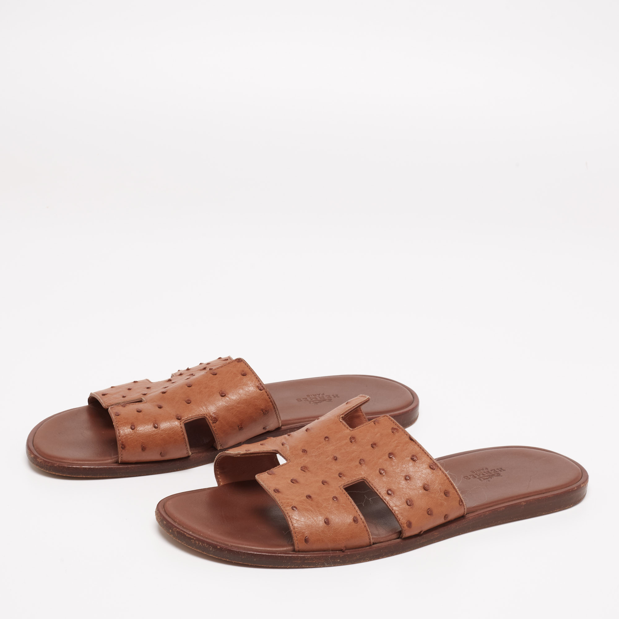 

Hermes Brown Ostrich Izmir Sandals Size