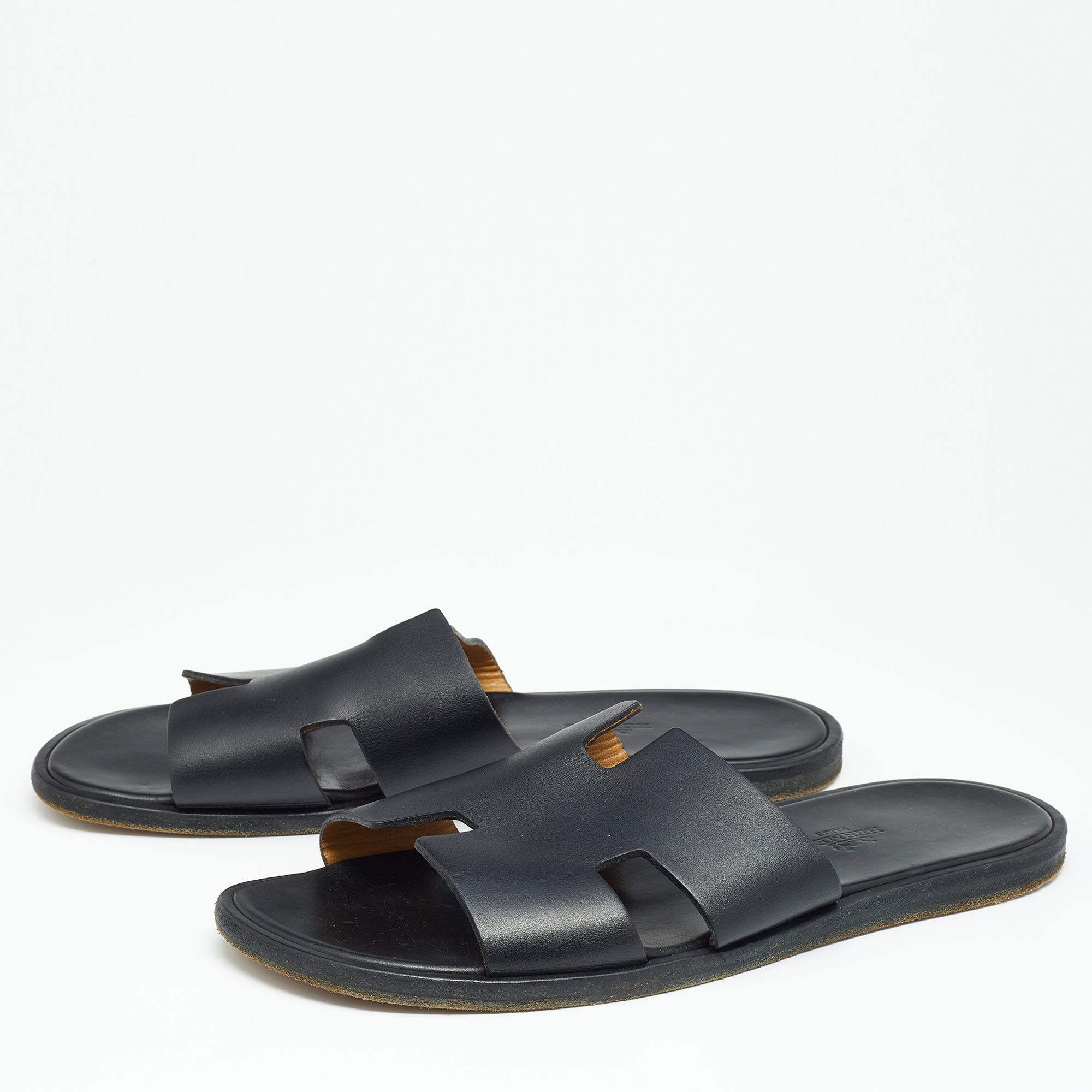 

Hermes Black Leather Izmir Slide Sandals Size