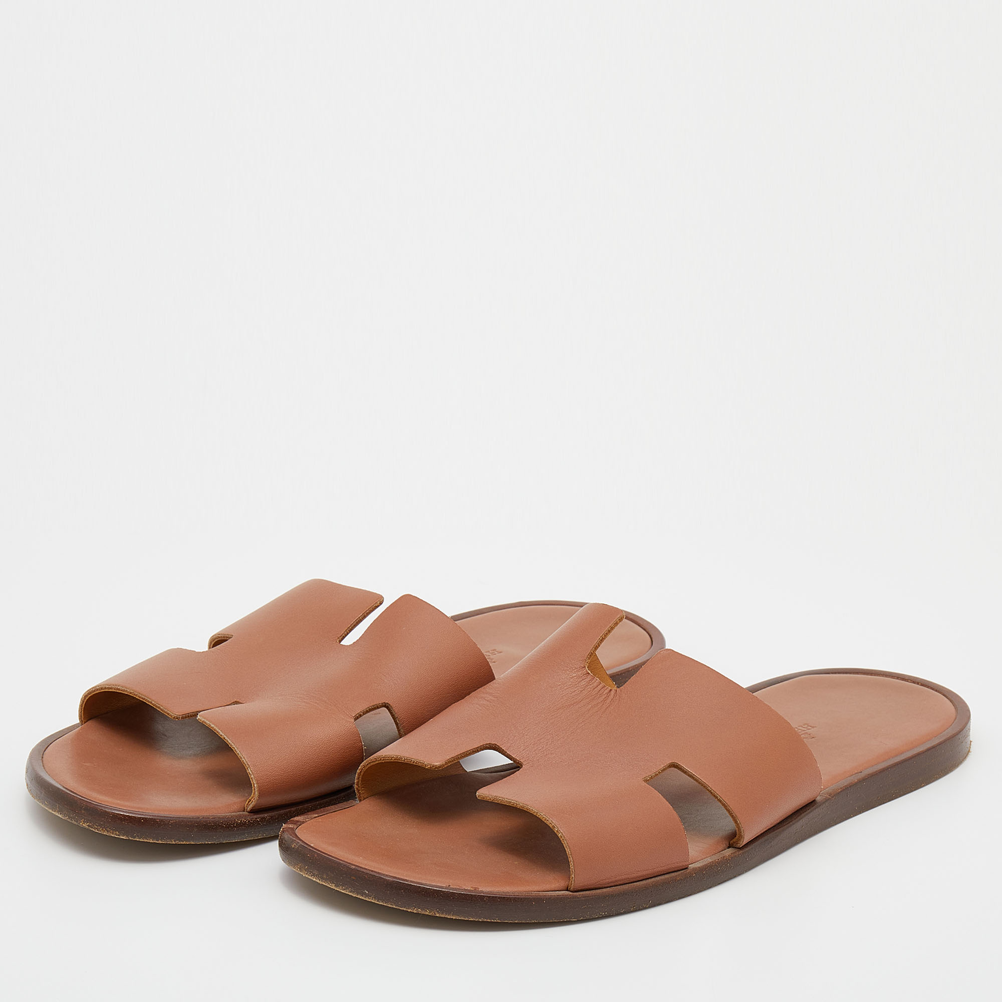 

Hermes Brown Leather Izmir Slide Sandals Size