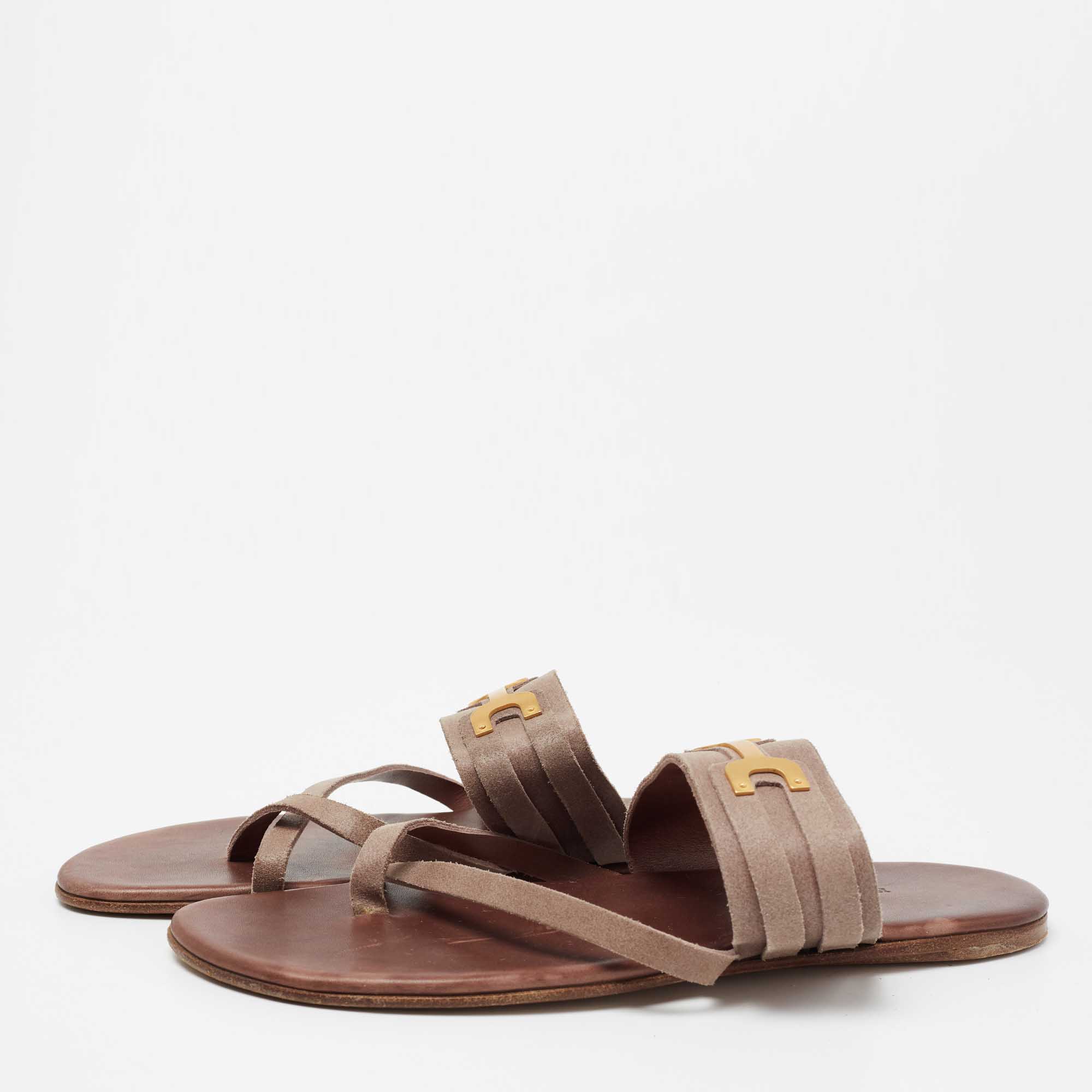 

Hermes Brown Suede Ring Toe Flat Sandals Size, Beige