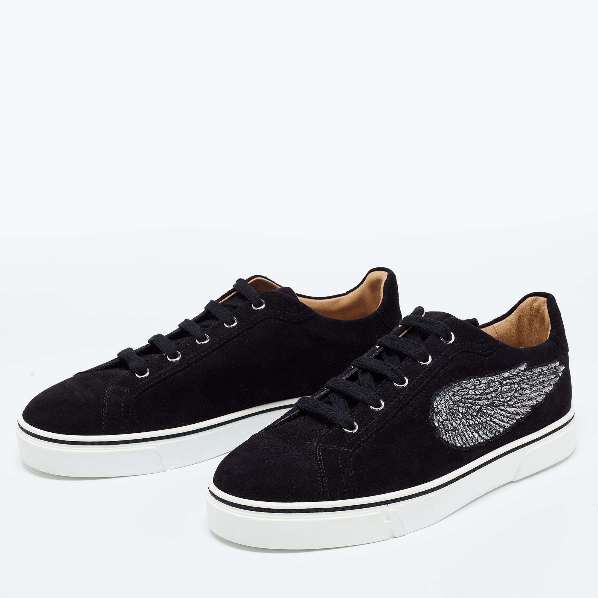 

Hermes Black Suede Wing Embroidered Low Top Sneakers Size