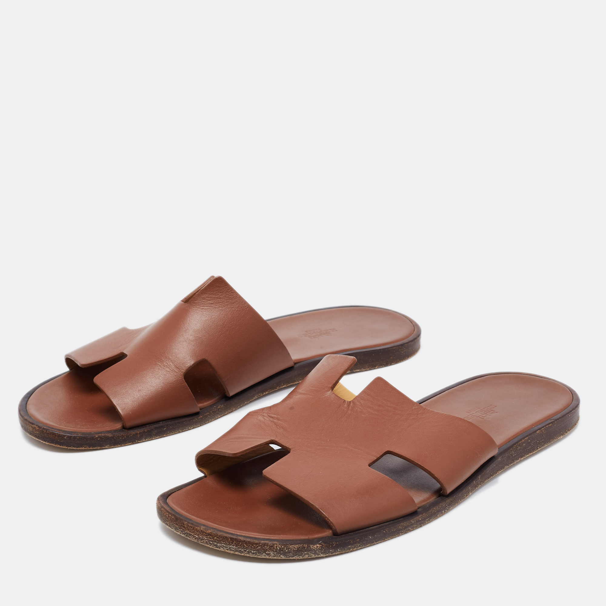 

Hermes Brown Leather Izmir Slides Size