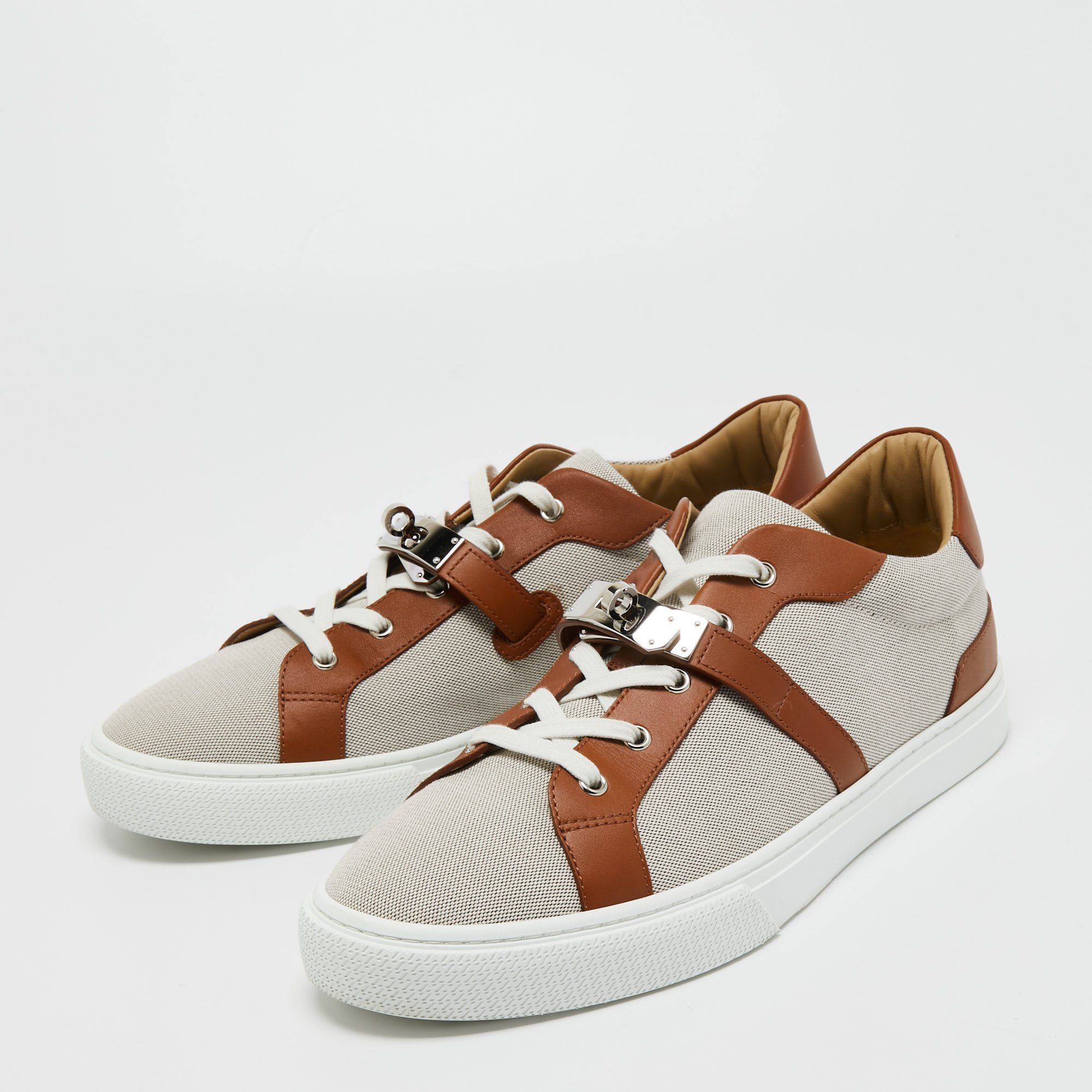 

Hermes Brown/Beige Leather And Canvas Day Sneakers Size