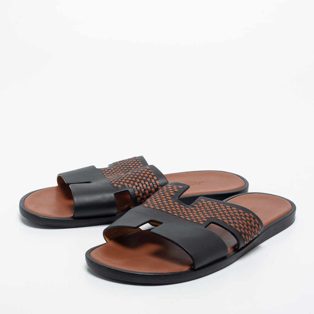 

Hermes Black/Brown Rubber Izmir Slide Sandals Size