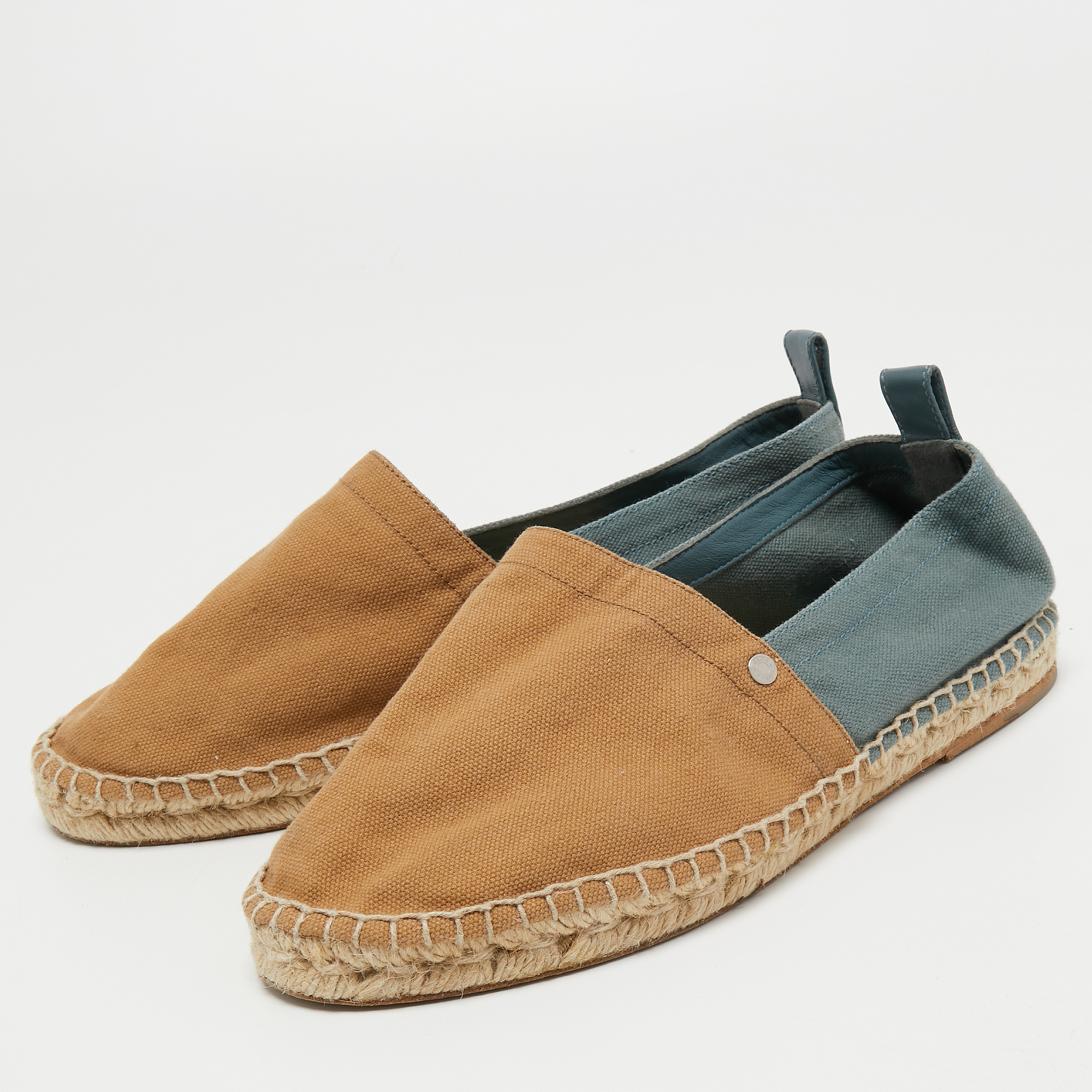 

Hermes Beige/Blue Canvas Eusebio Espadrille Flats Size
