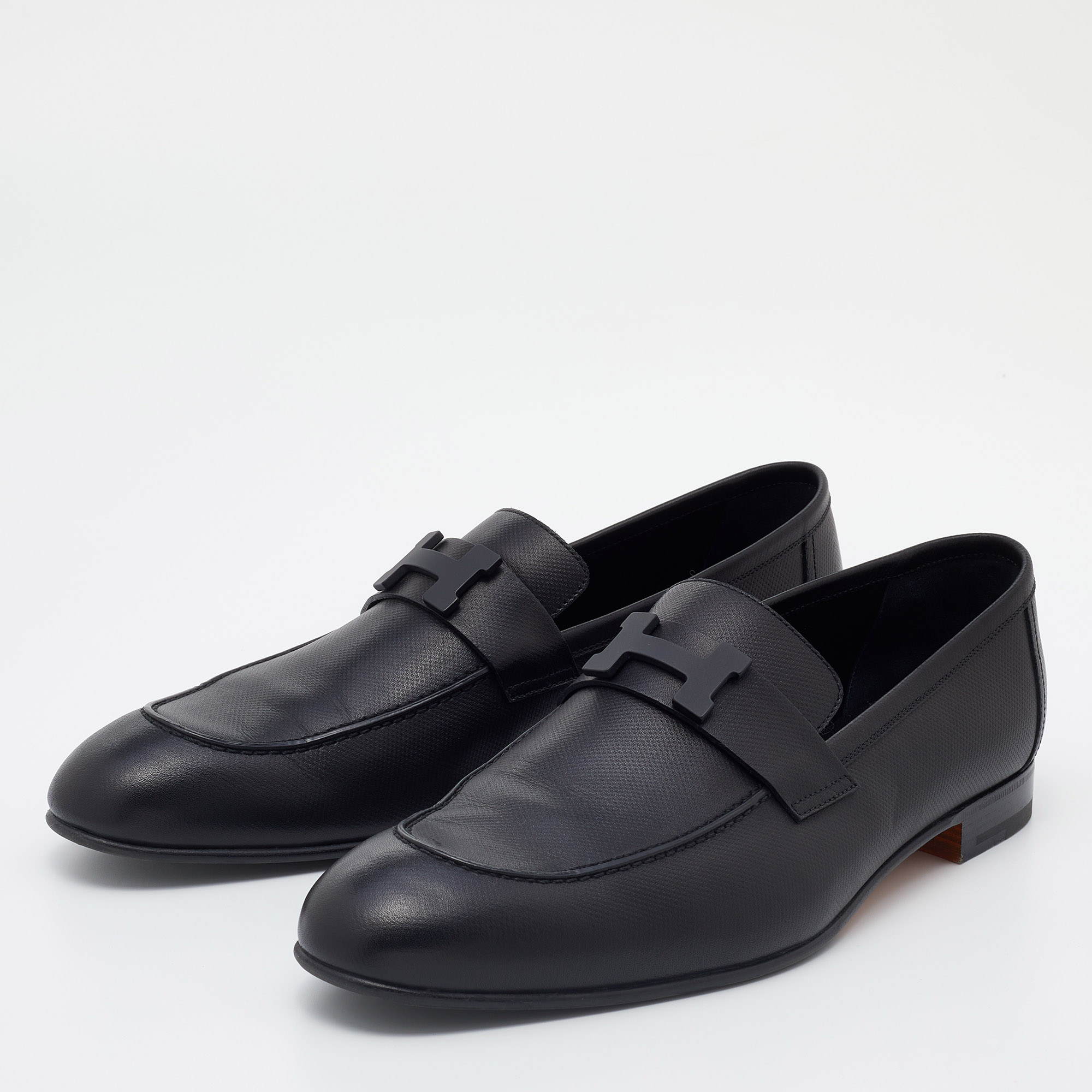 

Hermes Black Leather Paris Slip On Loafers Size