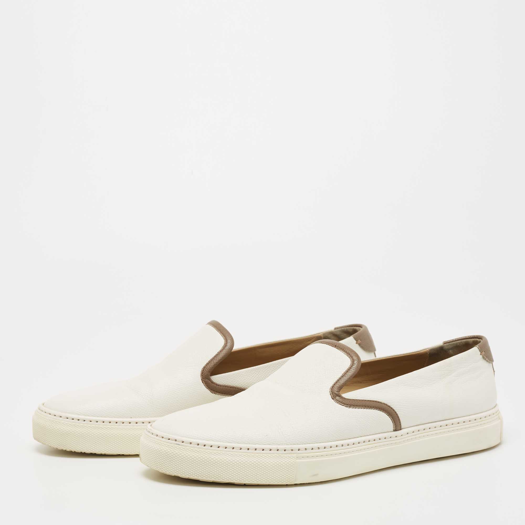 

Hermes White/Brown Leather Kick Slip On Sneakers Size