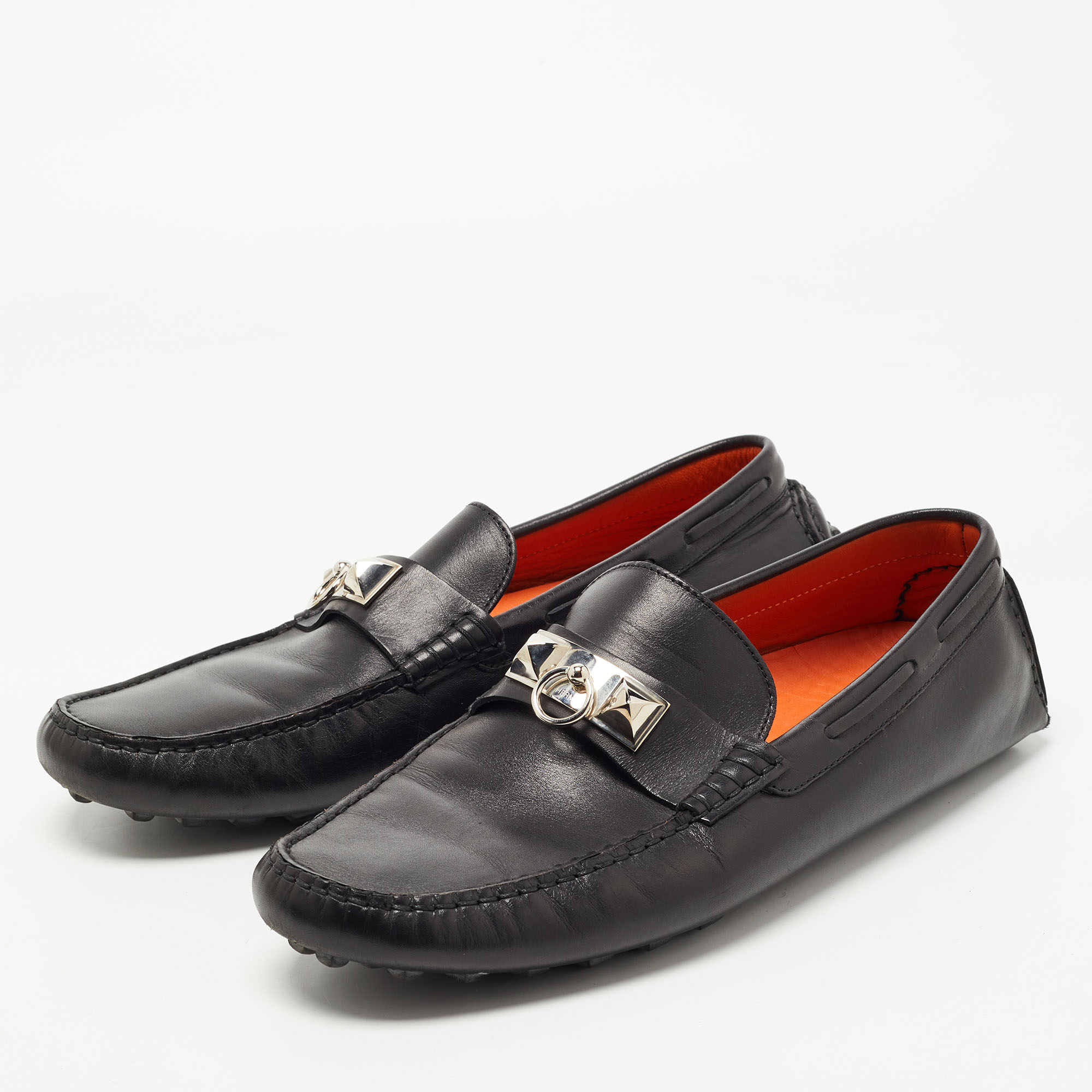 

Hermes Black Leather Irving Loafers Size