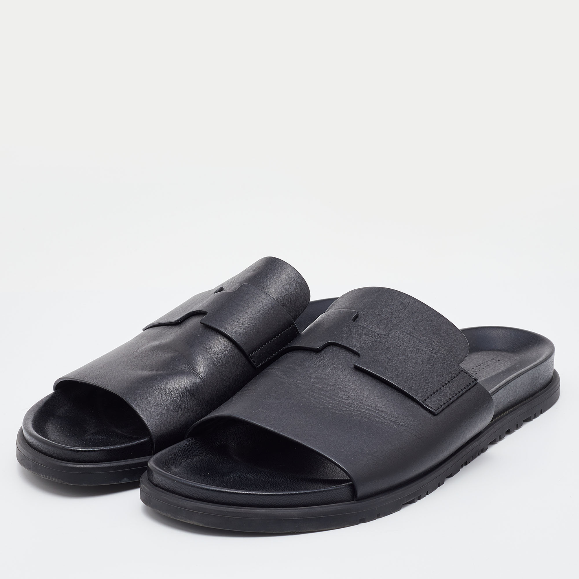 

Hermes Black Leather Vigo Flat Slides Size