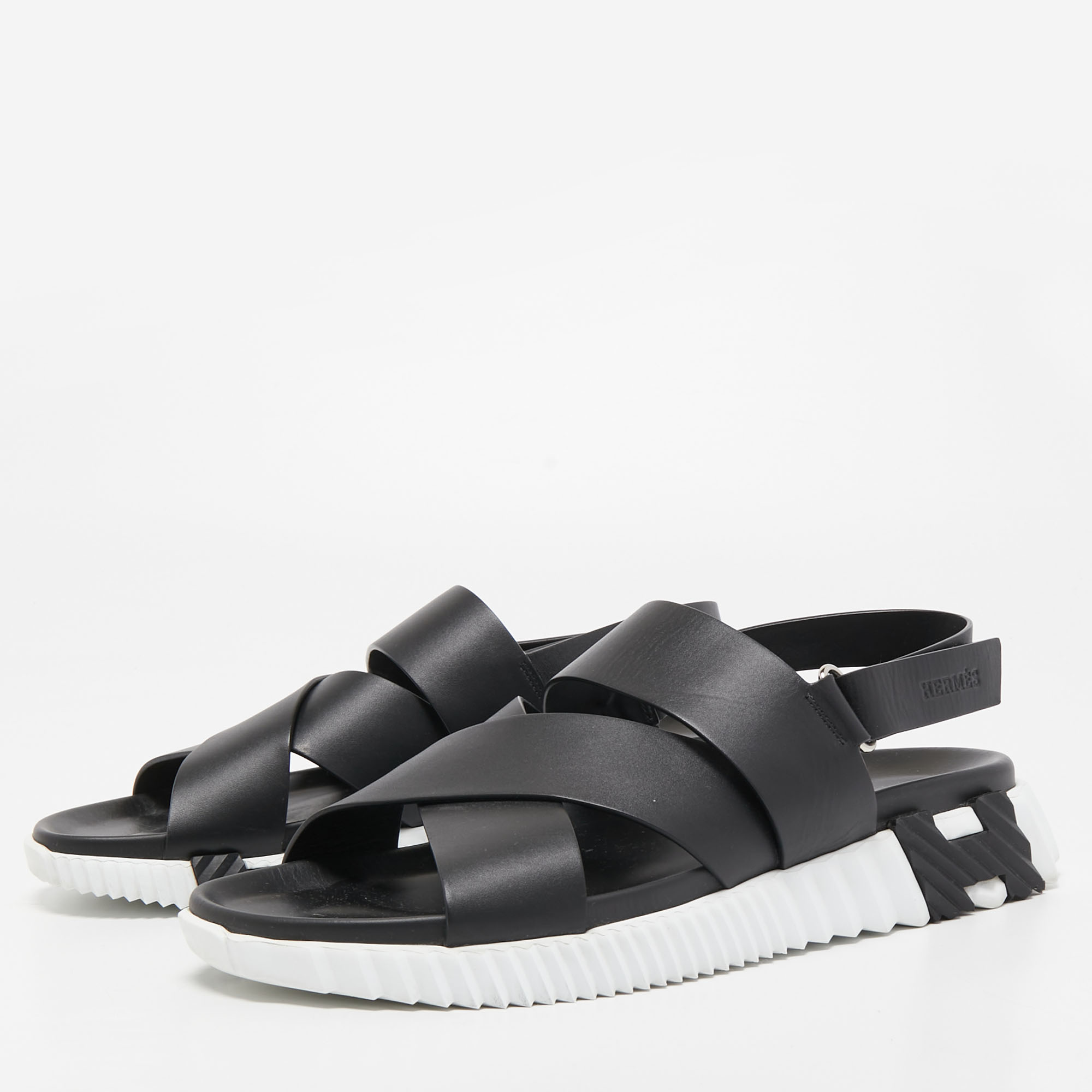 

Hermes Black Leather Electric Sandals Size