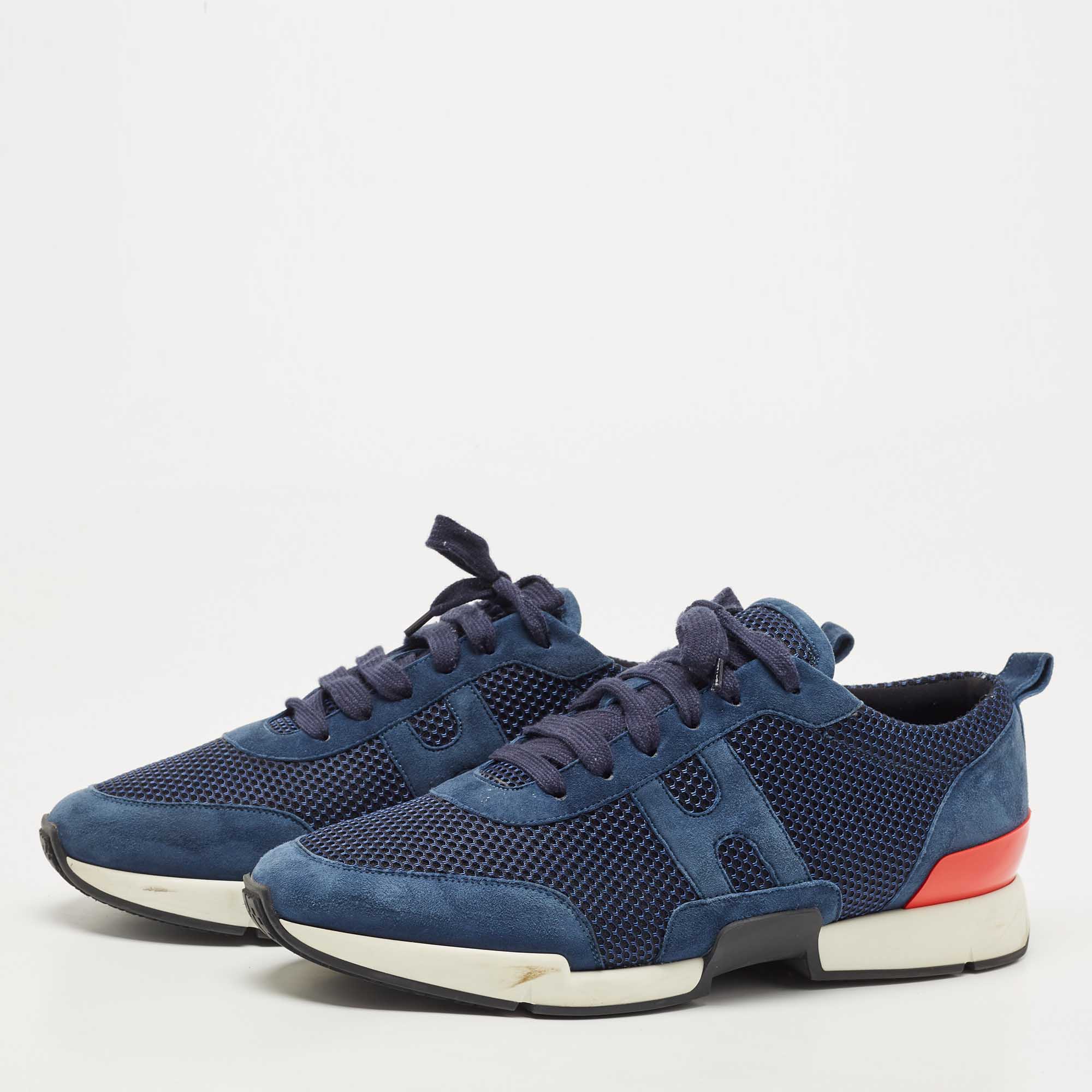

Hermes Navy Blue/Black Suede and Mesh Low Top Sneakers Size