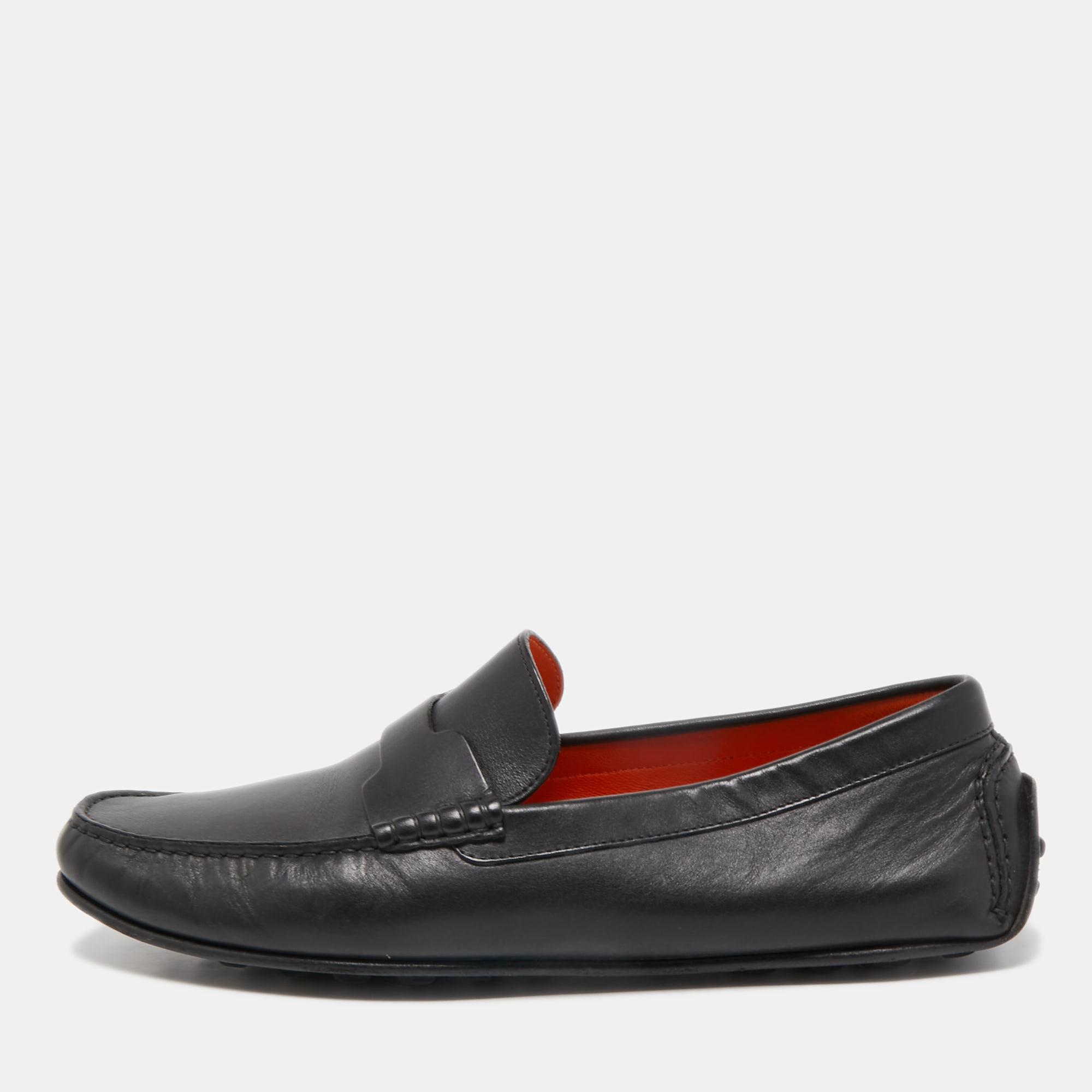 Hermes Black Leather Kennedy Loafers Size 43