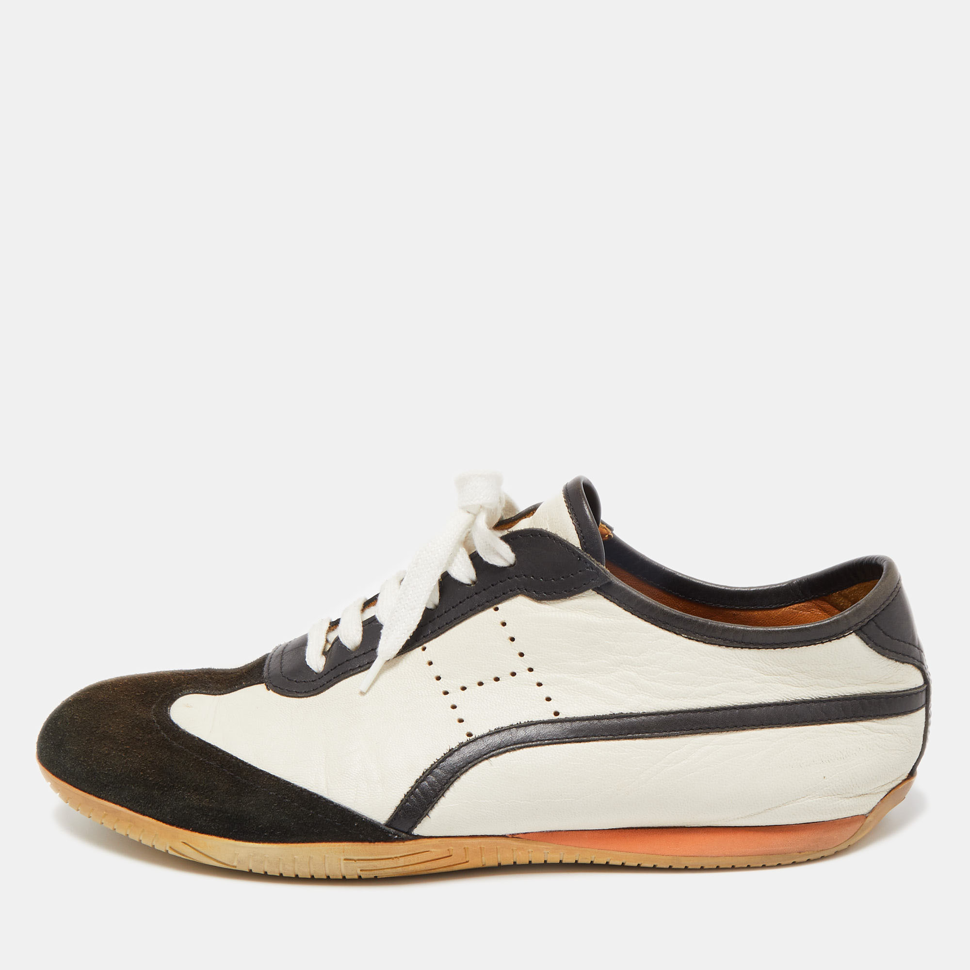 

Hermes White/Brown Leather and Suede Low Top Sneakers Size