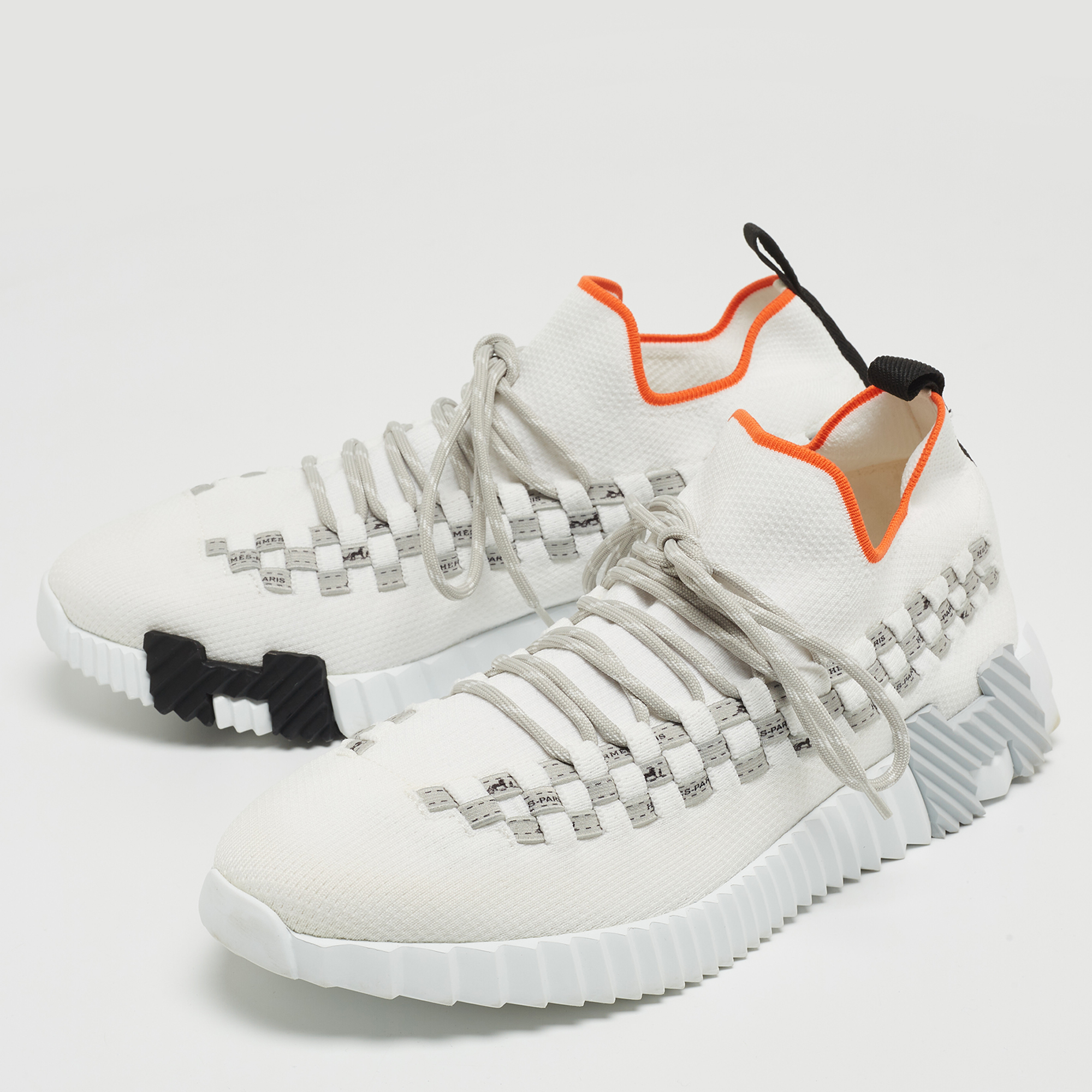 

Hermes White Knit Fabric Flex Sneakers Size