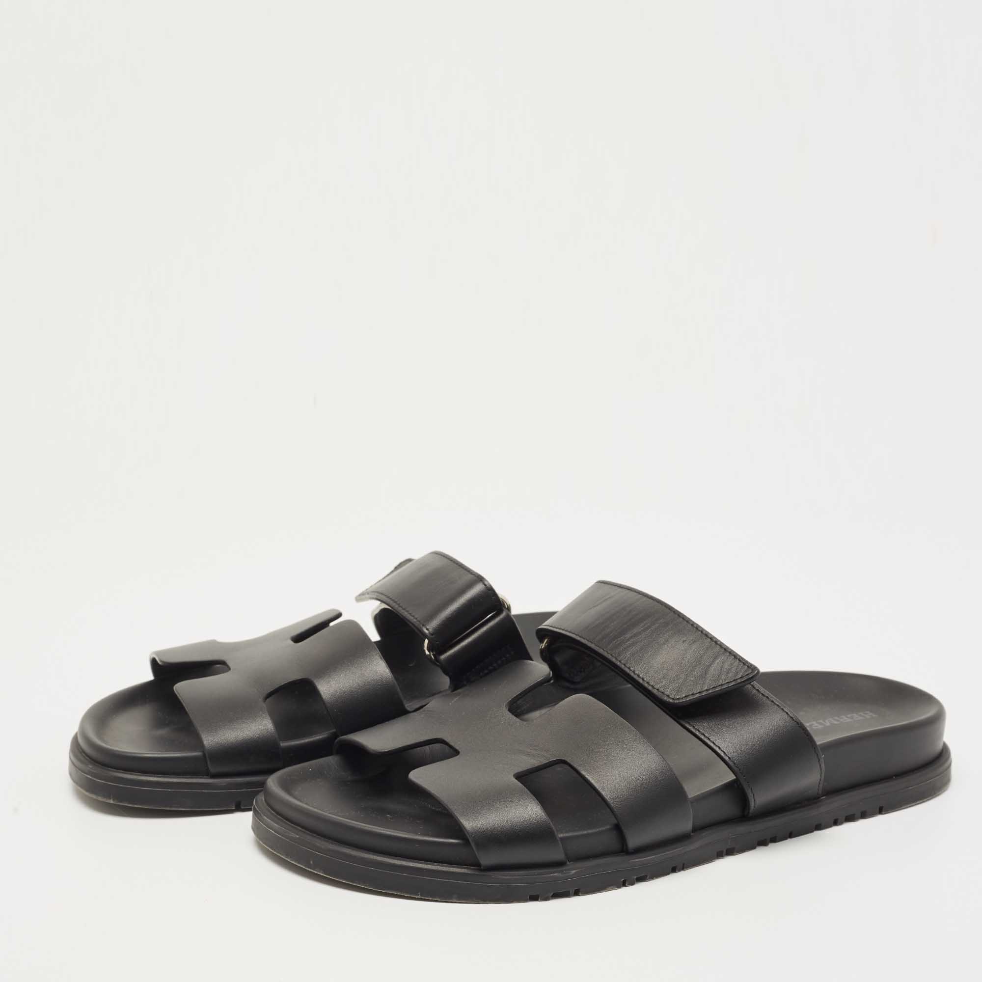 

Hermes Black Leather Chypre Sandals Size