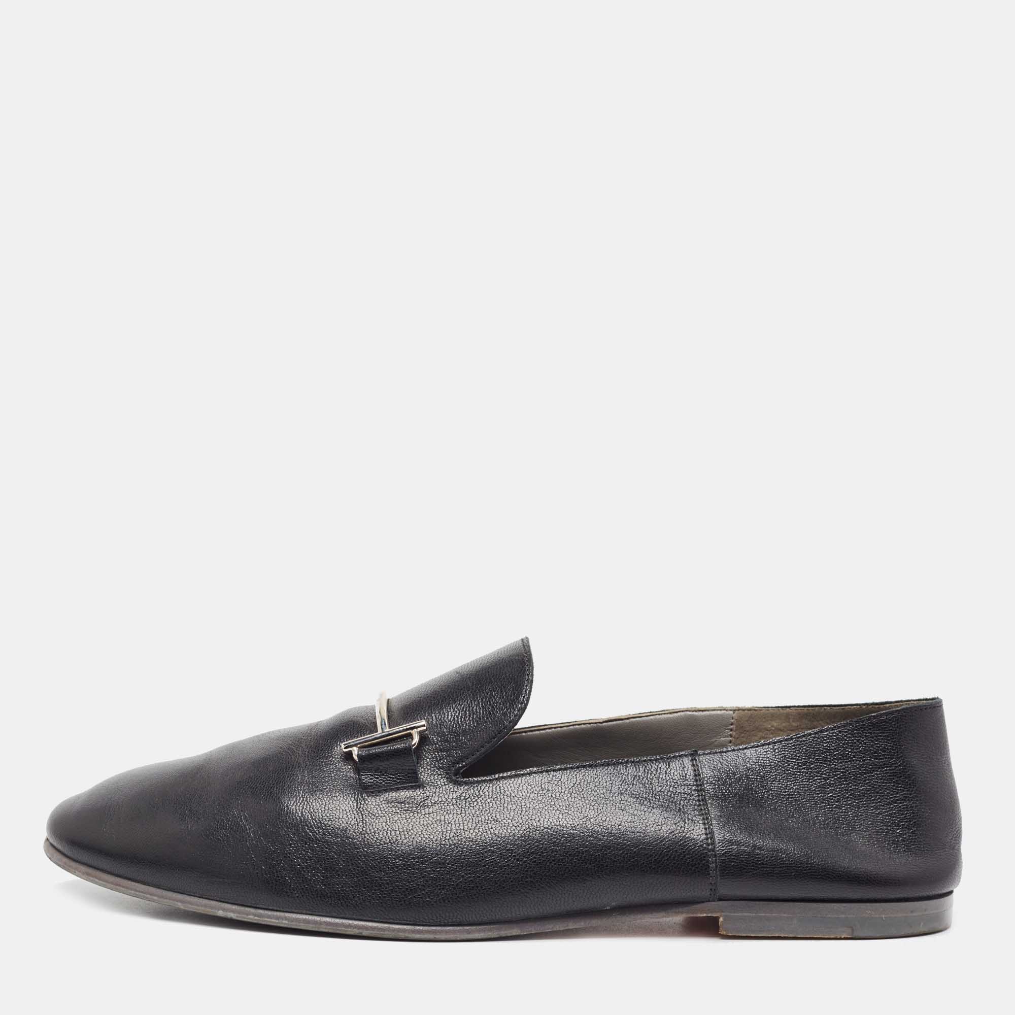 

Hermes Black Leather Saga Loafers Size