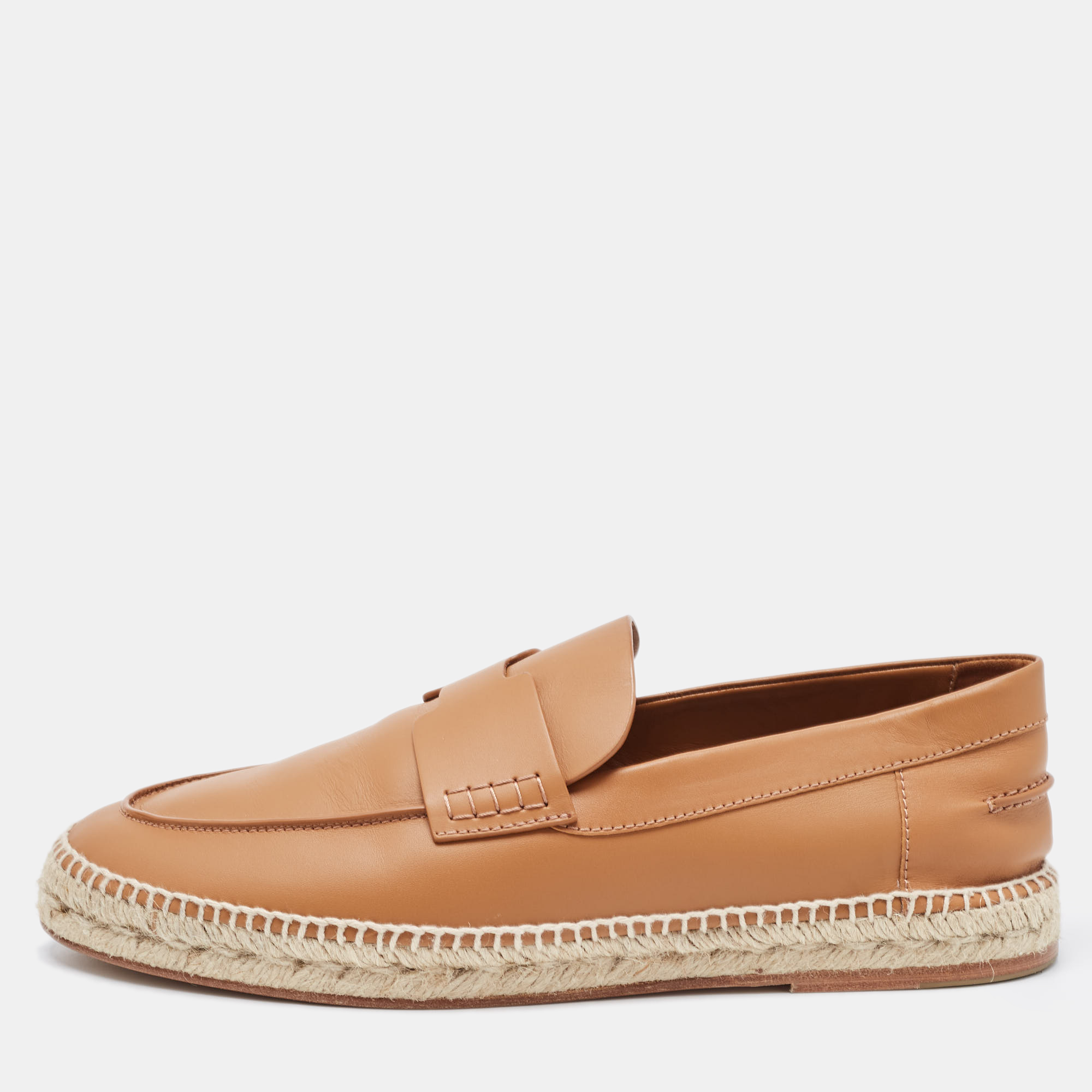 Hermes Brown Leather Trip Slip On Espadrille Size 44
