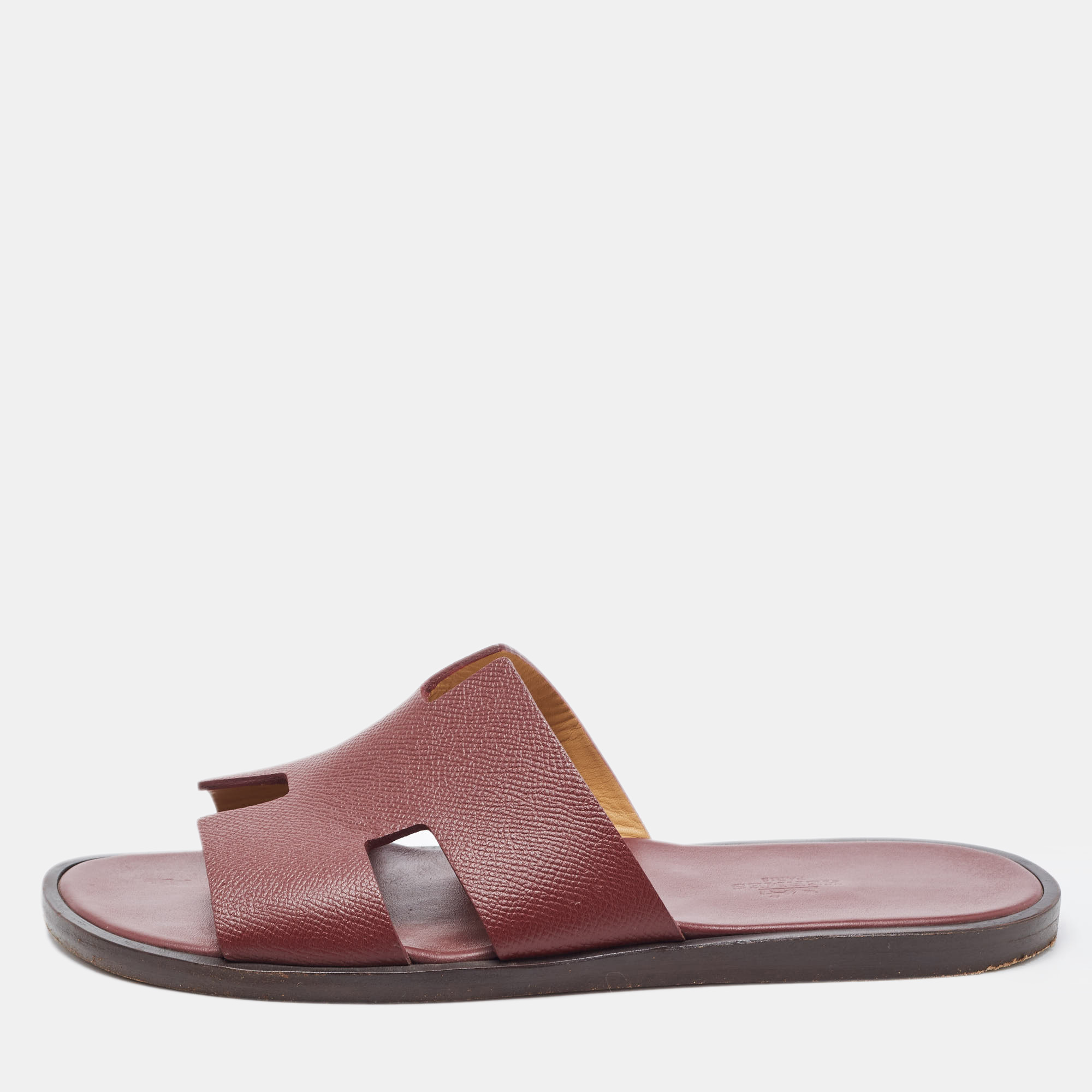 Hermes Burgundy Leather Izmir Slides Size 41