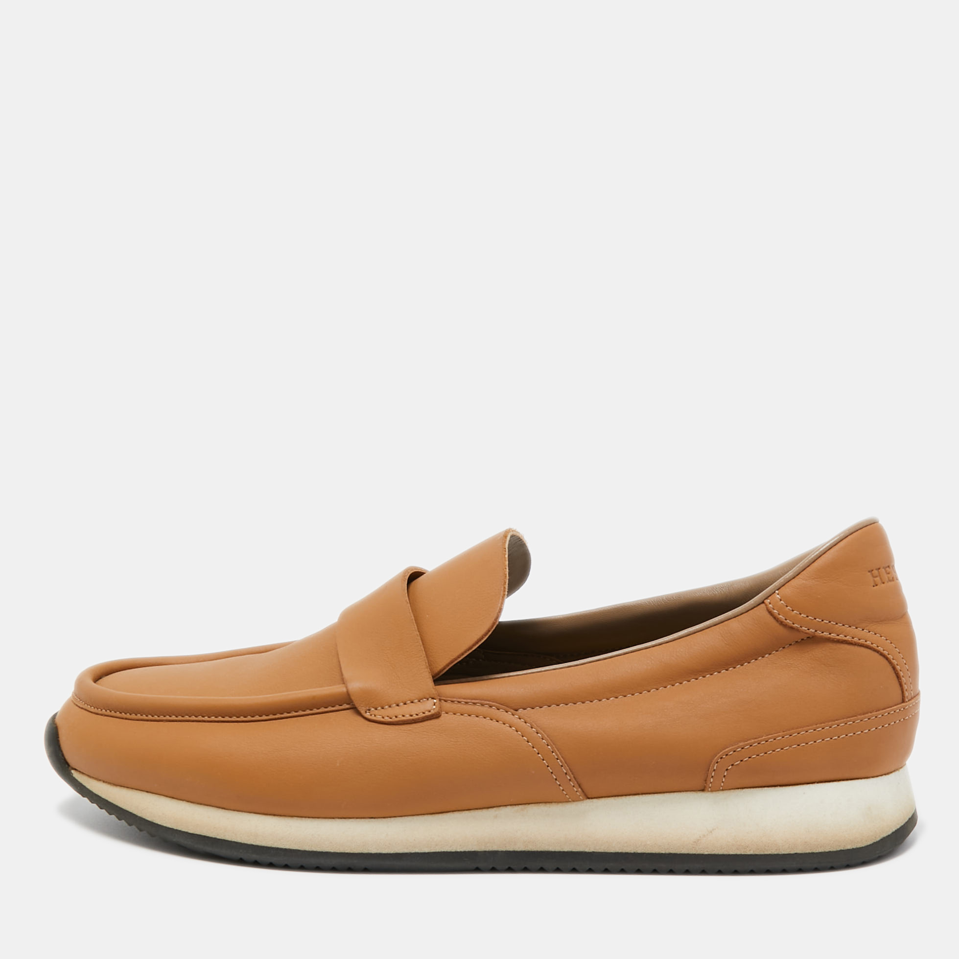 Hermes Brown Leather Slip On Loafers Size 43