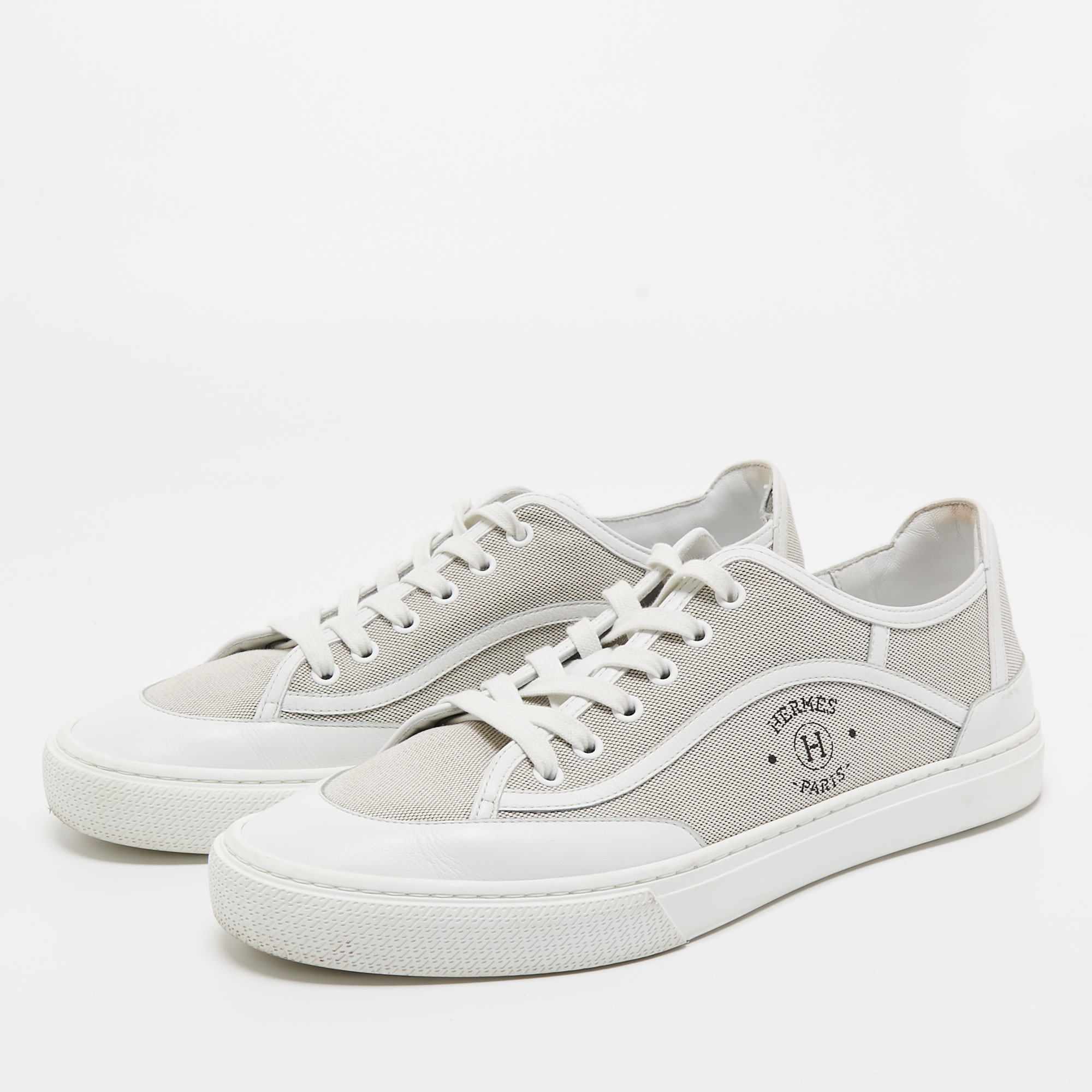 

Hermes Grey/White Leather and Canvas Get Low Top Sneakers Size