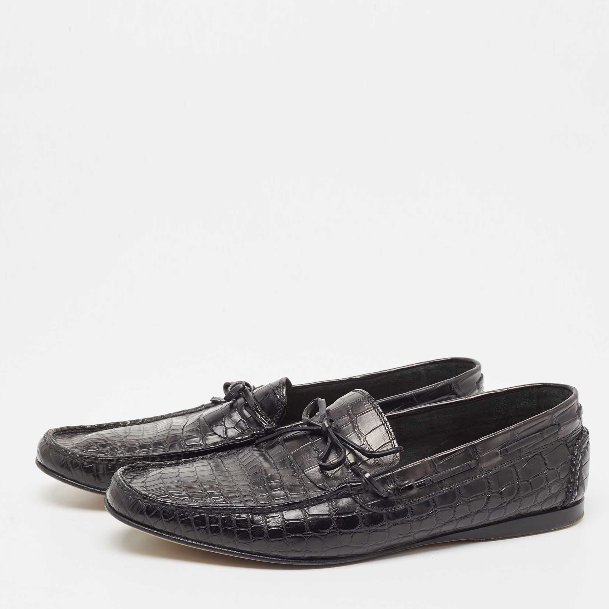 

Hermes Black Alligator Bow Slip On Loafers Size