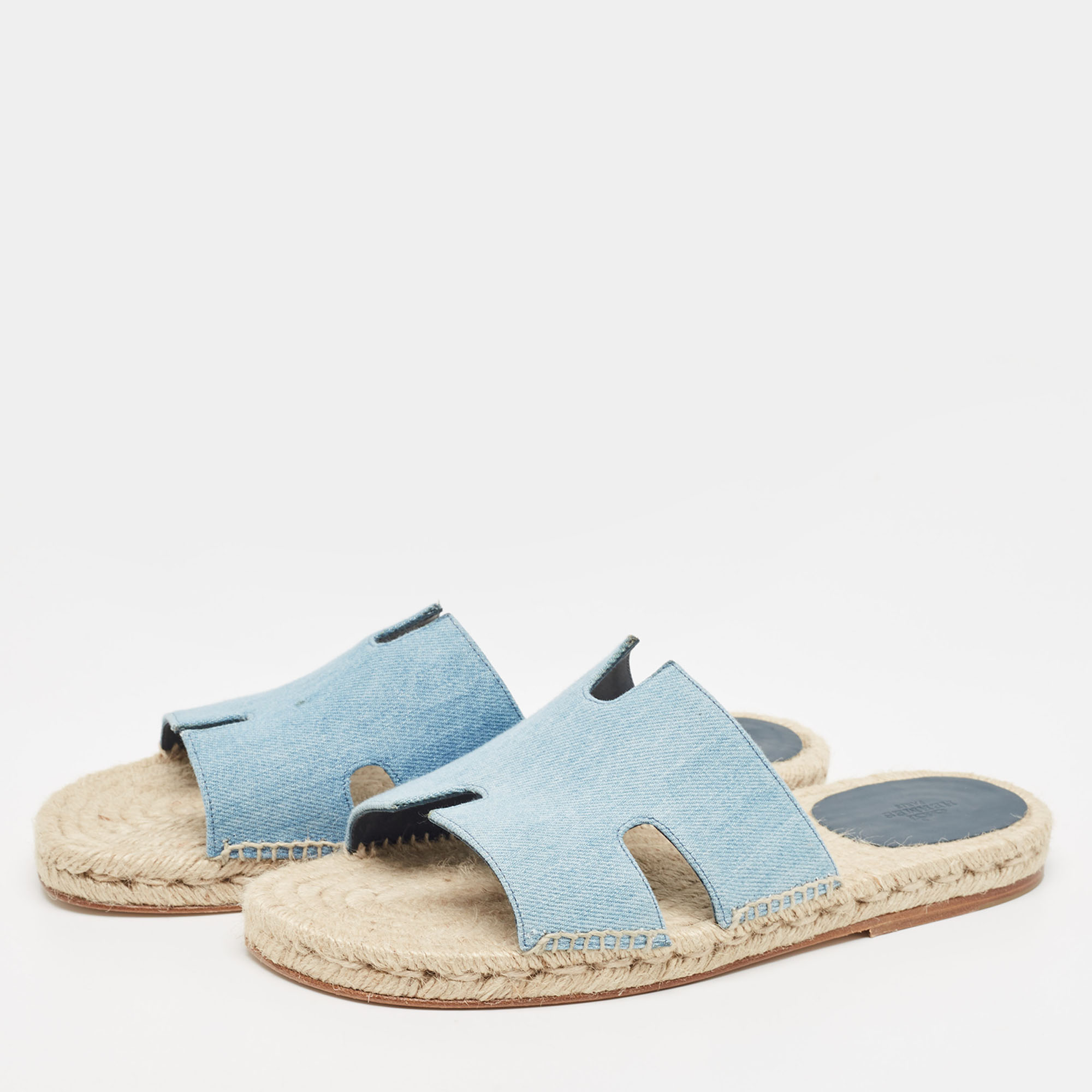 

Hermes Light Blue Denim Antigua Espadrille Slides Size