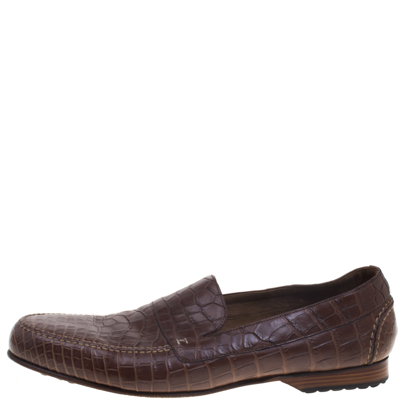 

Hermes Brown Croc Leather Moccasins Size