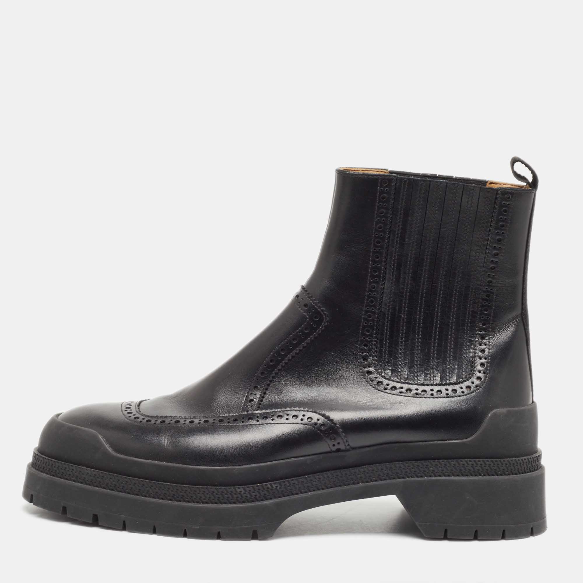 Hermes Black Leather Ankle Boots Size 44