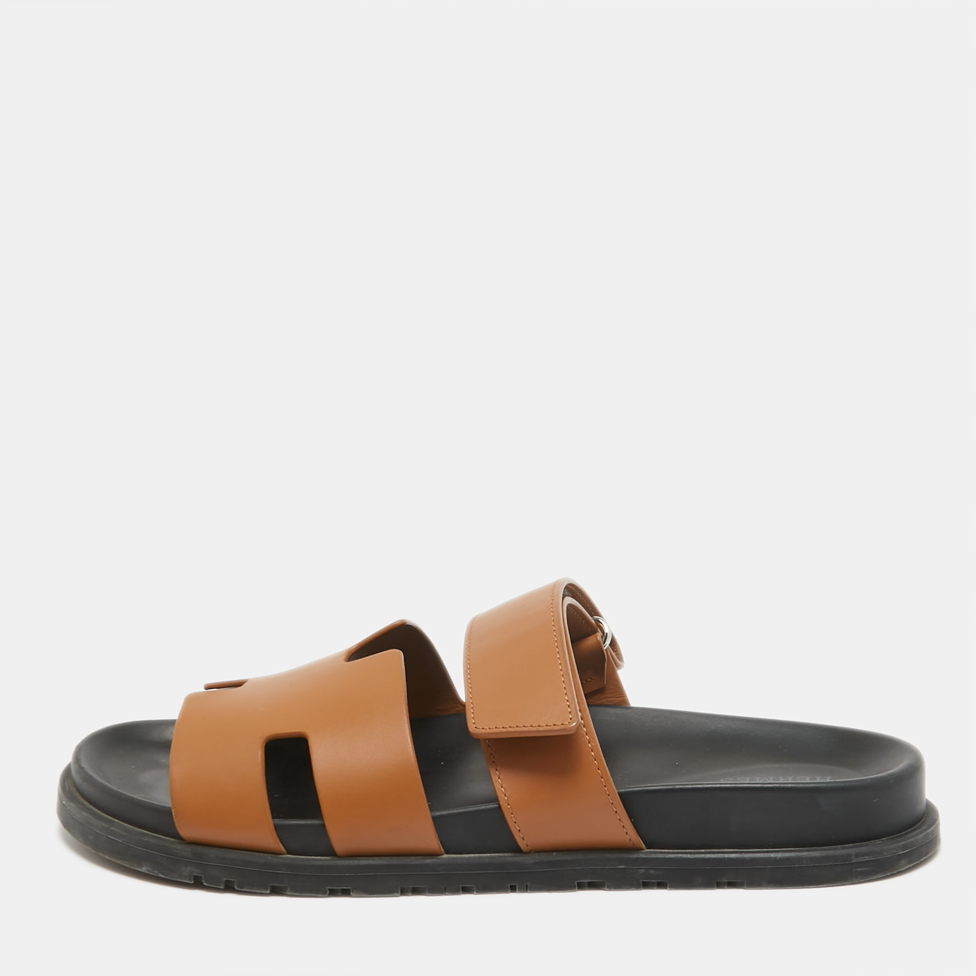 Pre-owned Hermes Brown Leather Chypre Sandals Size 41