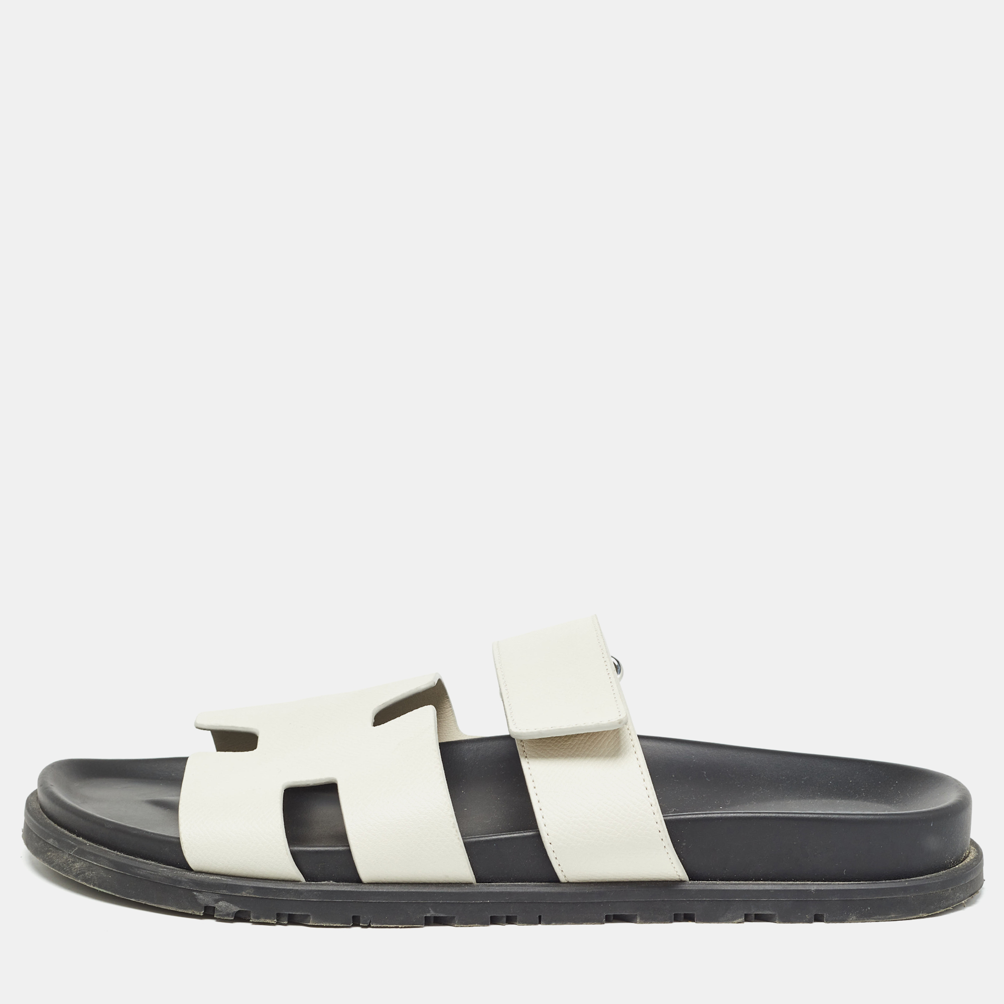 

Hermes Off White Leather Chypre Sandals Size