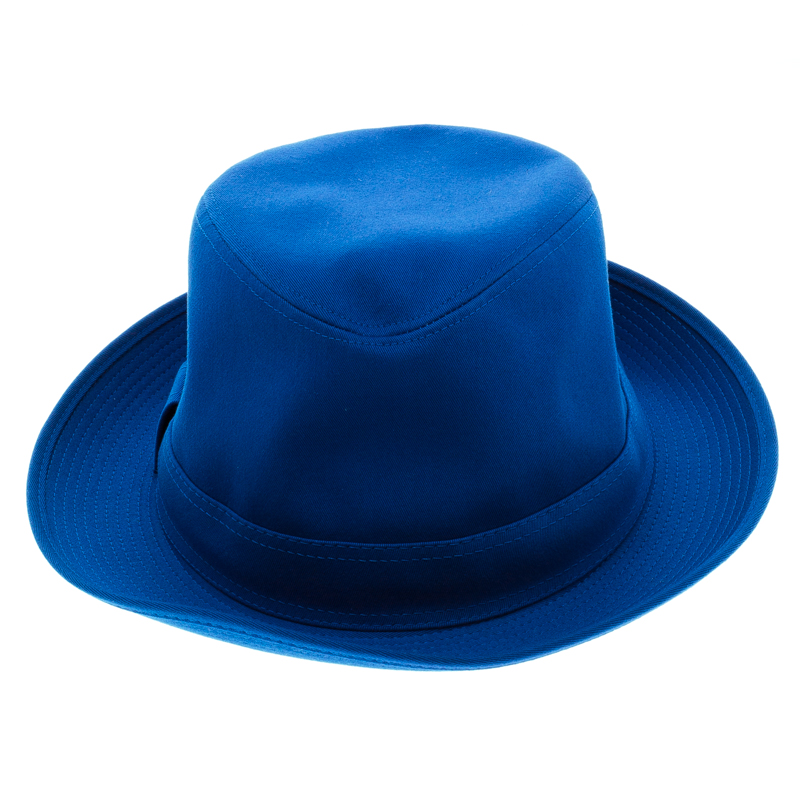 

Hermes Blue Cotton H Embroidered Funky Fedora Hat ( Size
