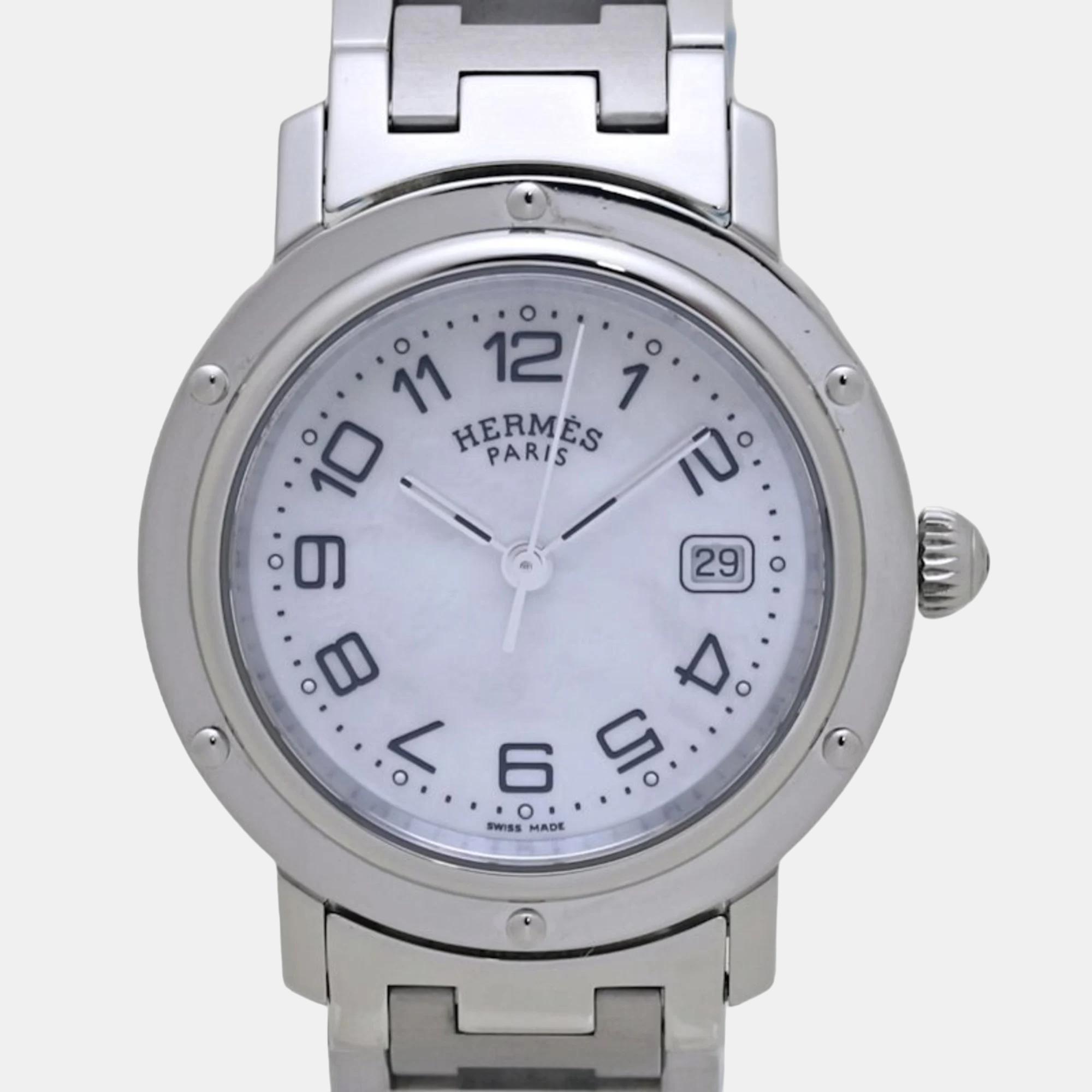 

Hermes Mother of Pearl Stainless Steel Clipper CL6.410 Quartz Men's Wristwatch 31 mm, White