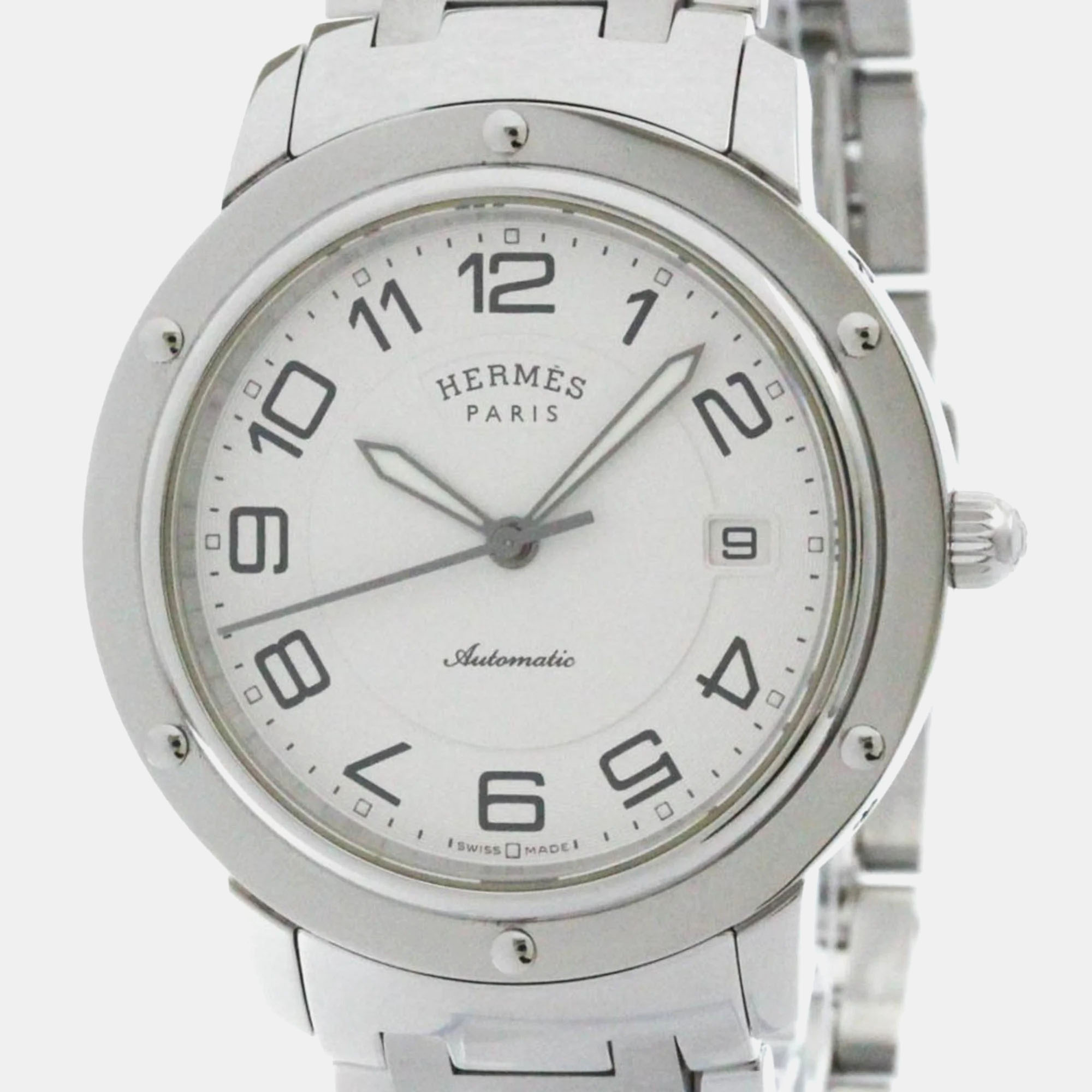 Pre-owned Hermes Silver Stainless Steel Clipper Cp2.810 Automatic Men's Wristwatch 39 Mm