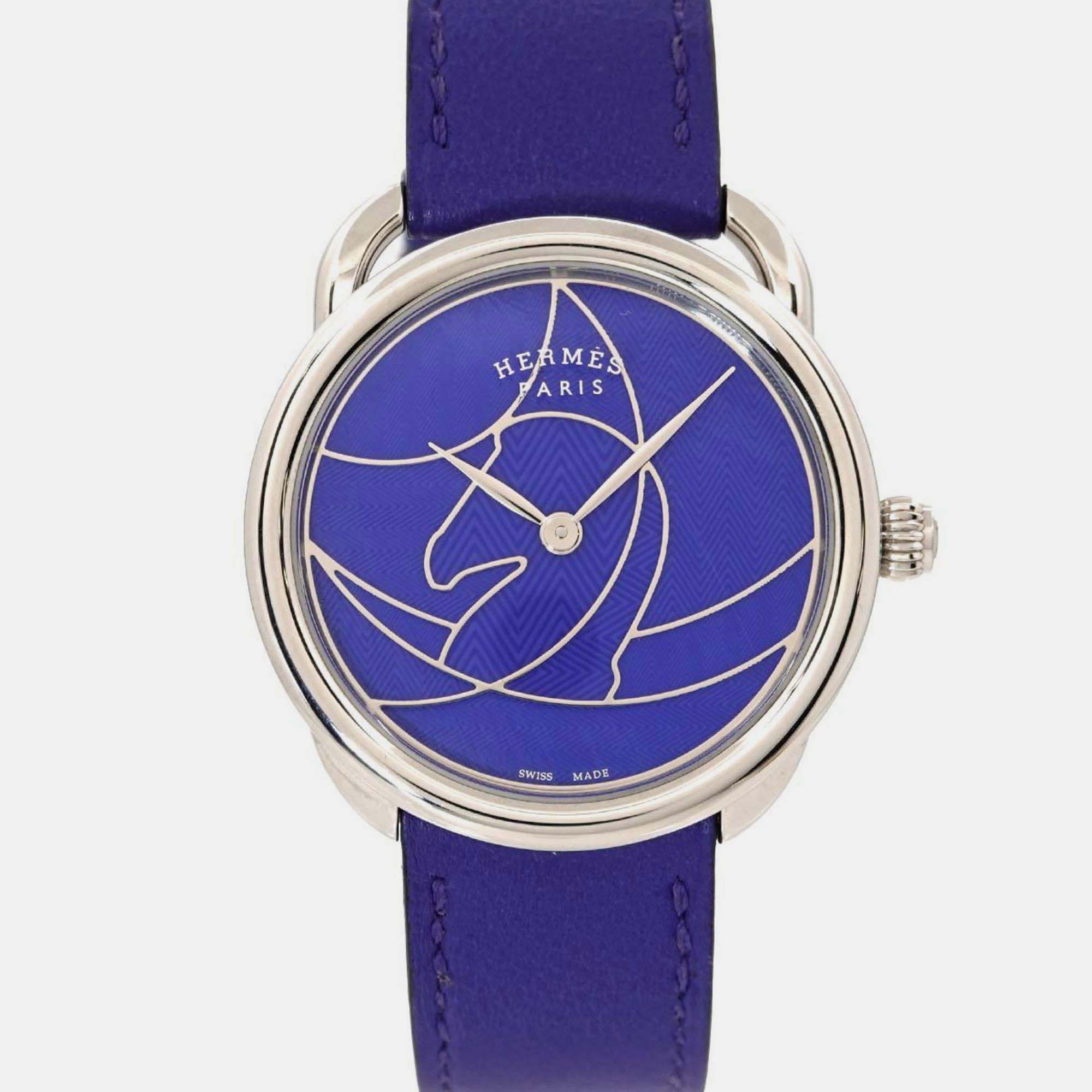 

Hermes Blue Stainless Steel Arceau AR5.510b Quartz Men's Wristwatch 36 mm