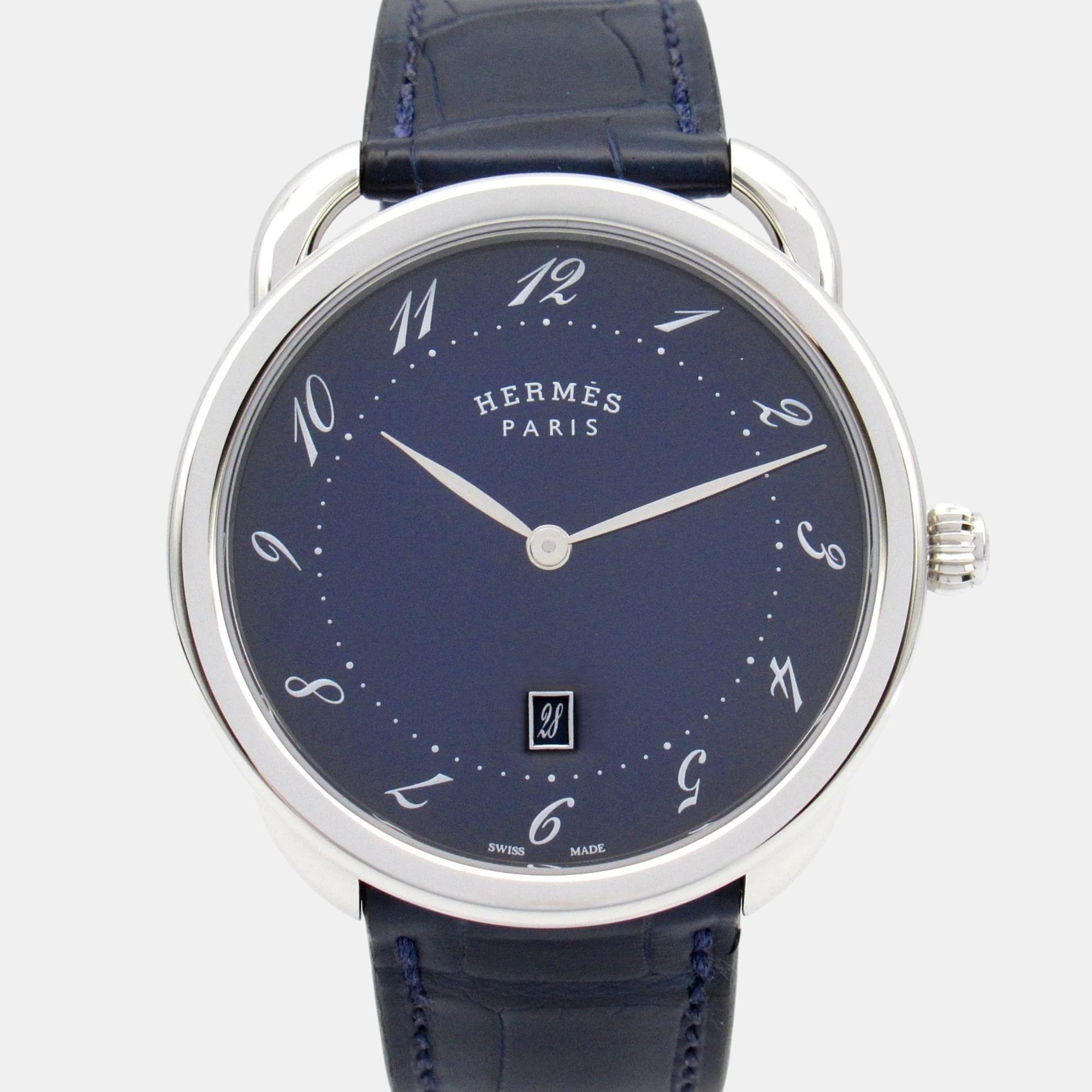 

Hermes Blue Stainless Steel Arceau AR7Q.810 Quartz Men's Wristwatch 40 mm