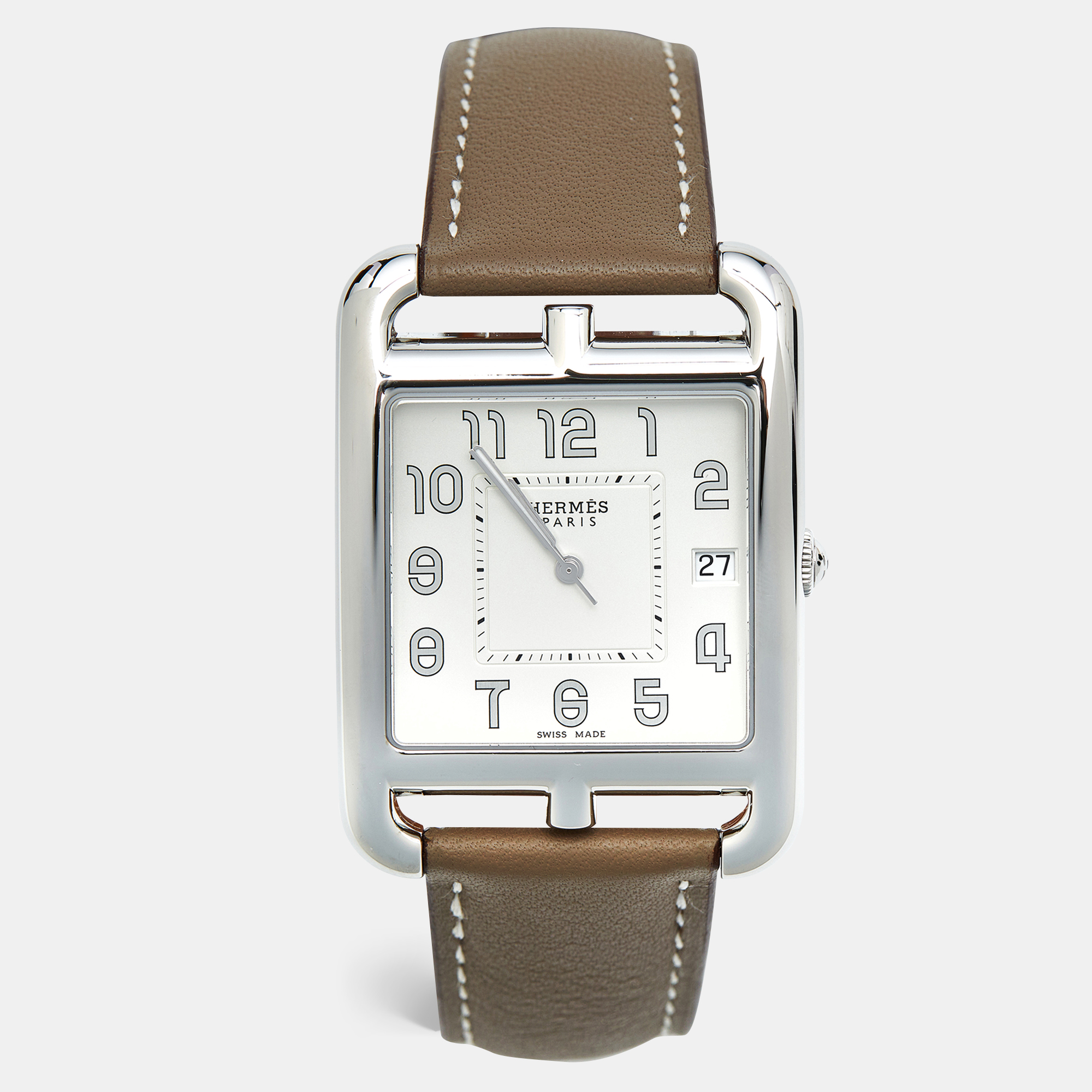 

Hermes Opaline Silver Stainless Steel Leather Cape Cod W044350WW00 Men's Wristwatch, Grey