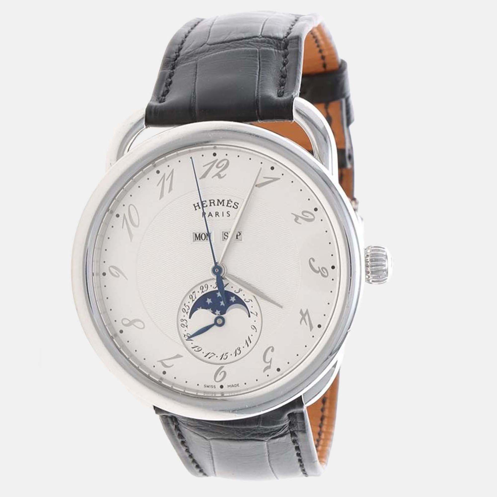 

Hermes Arceau Grande Lune AR8.810 Automatic White Stainless Steel Men's Wristwatch