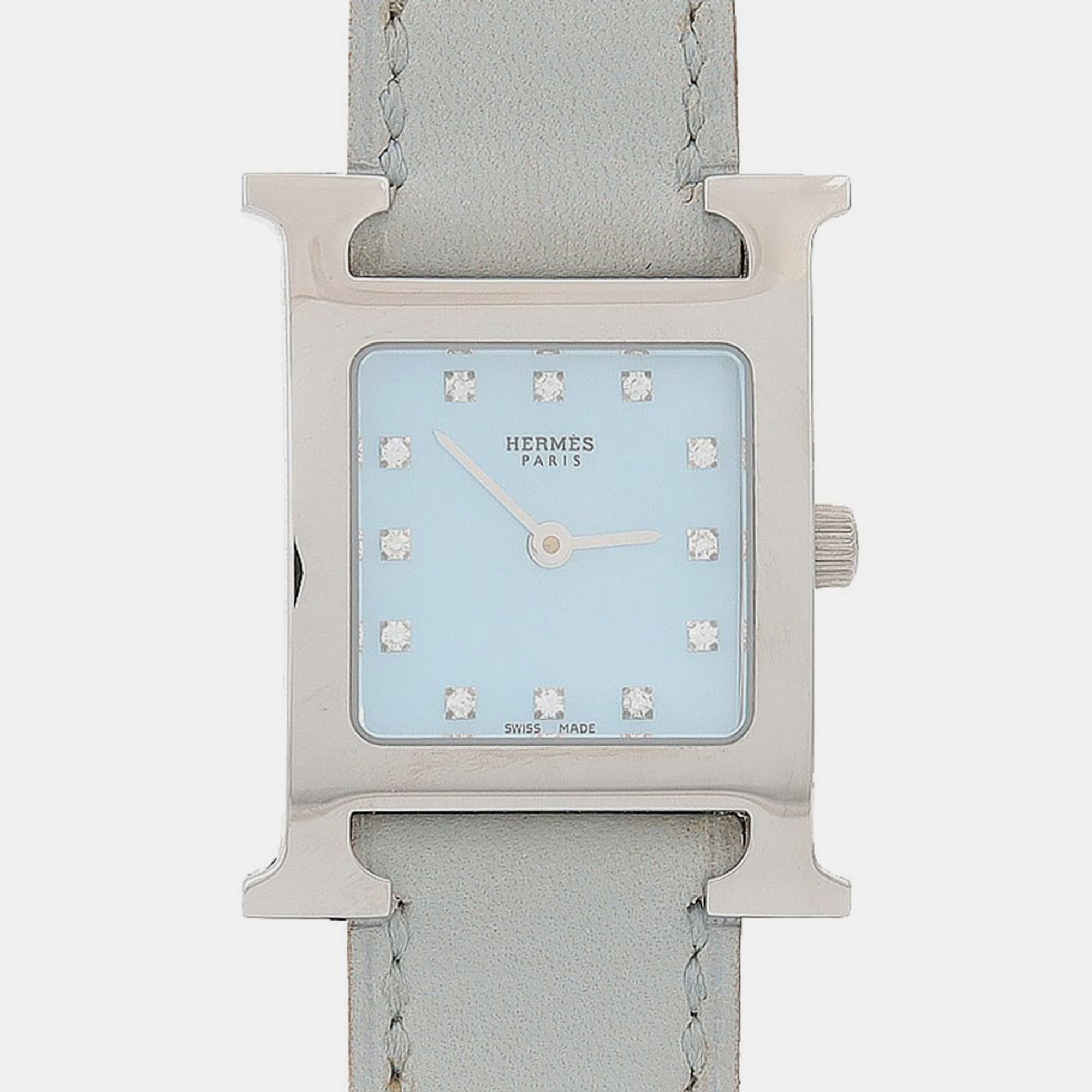 

Hermes Heure H HH1.210 Quartz Mother of Pearl Dial Stainless Steel Diamond Women's Wristwatch, Blue