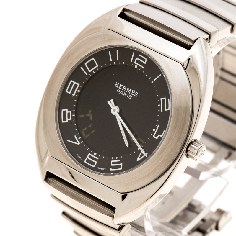 

Hermes Black Stainless Steel Espace Digital ES1.710 Men's Wristwatch
