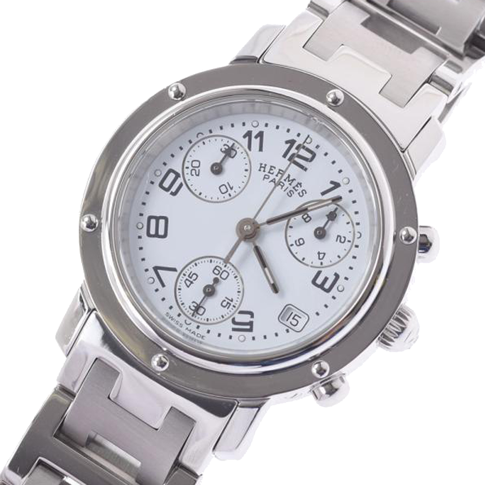 

Hermes Silver Stainless Steel Clipper Chrono CL1.310 Quartz Men's Wristwatch 31 MM